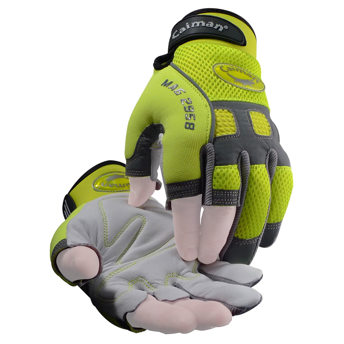 Caiman MAG Multi-Activity Glove with Sheep Grain Leather Palm and Hi-Vis AirMesh Back - Partial Half-Finger (2958)