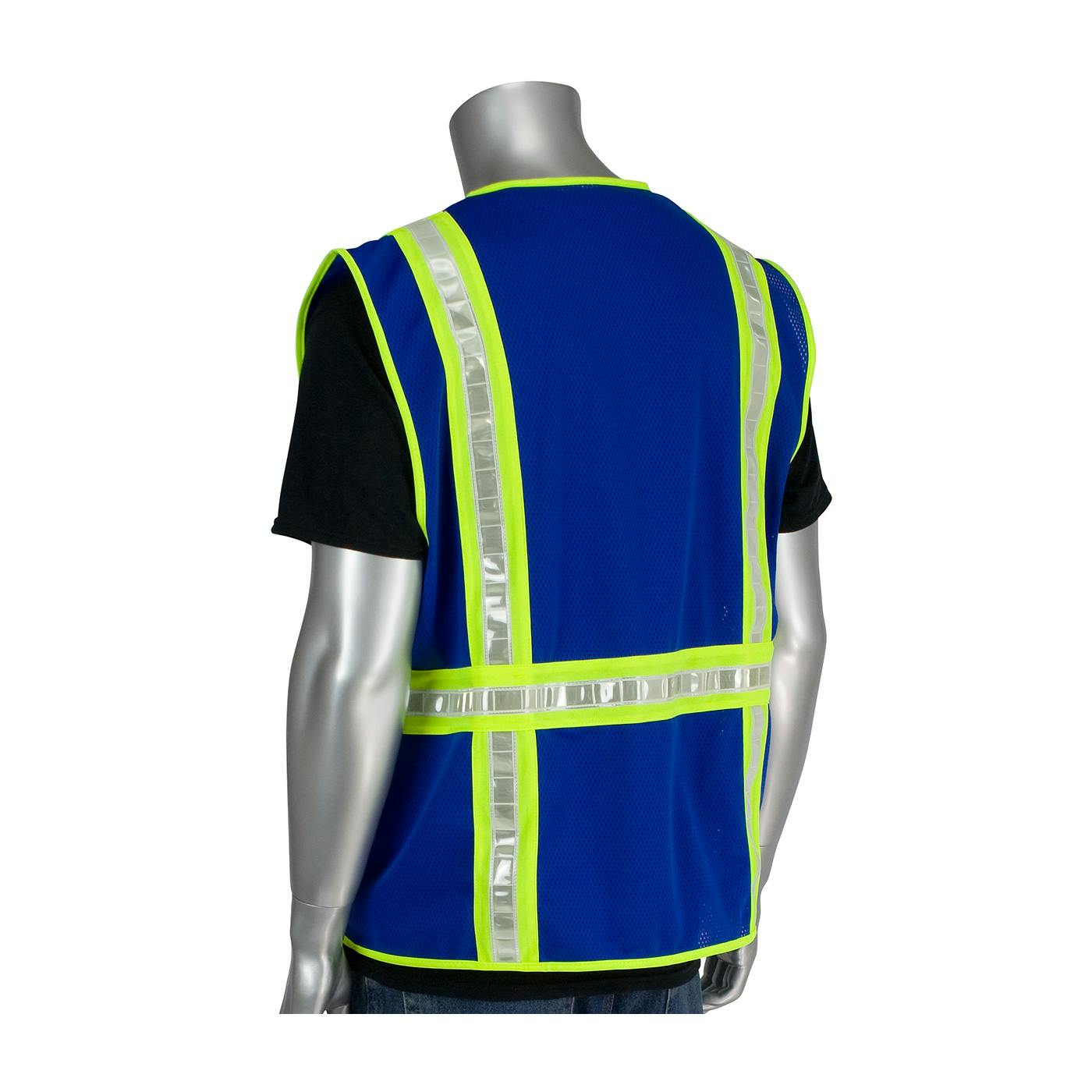 Non-ANSI Surveyor's Style Safety Vest with a Solid Front, Mesh Back and Prismatic Tape, Blue (300-1000)