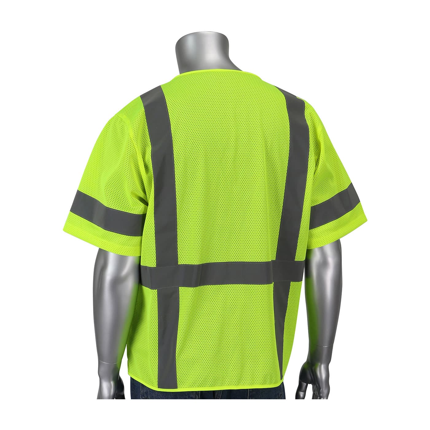 ANSI Type R Class 3 Five Pocket Value Mesh Vest with Black Bottom Front, Hi-Vis Yellow (303-0710B)