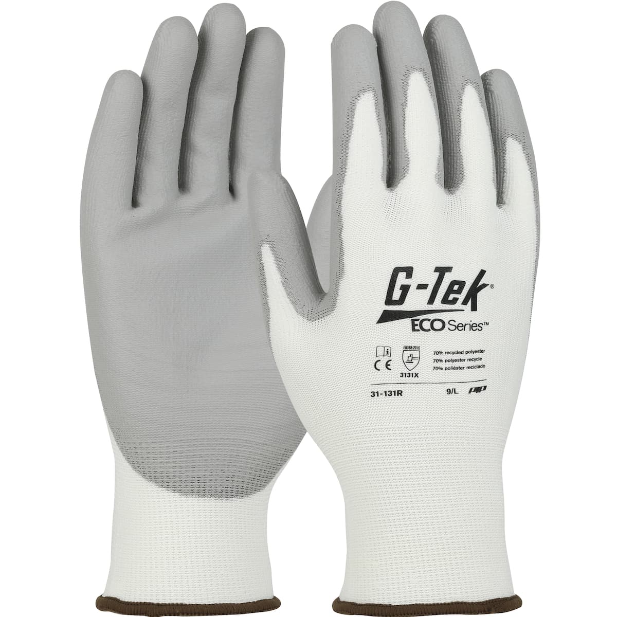G-Tek Eco, 13G White Recycled Yarn Shell,Gray Pu Grip,Global Recycled Standard