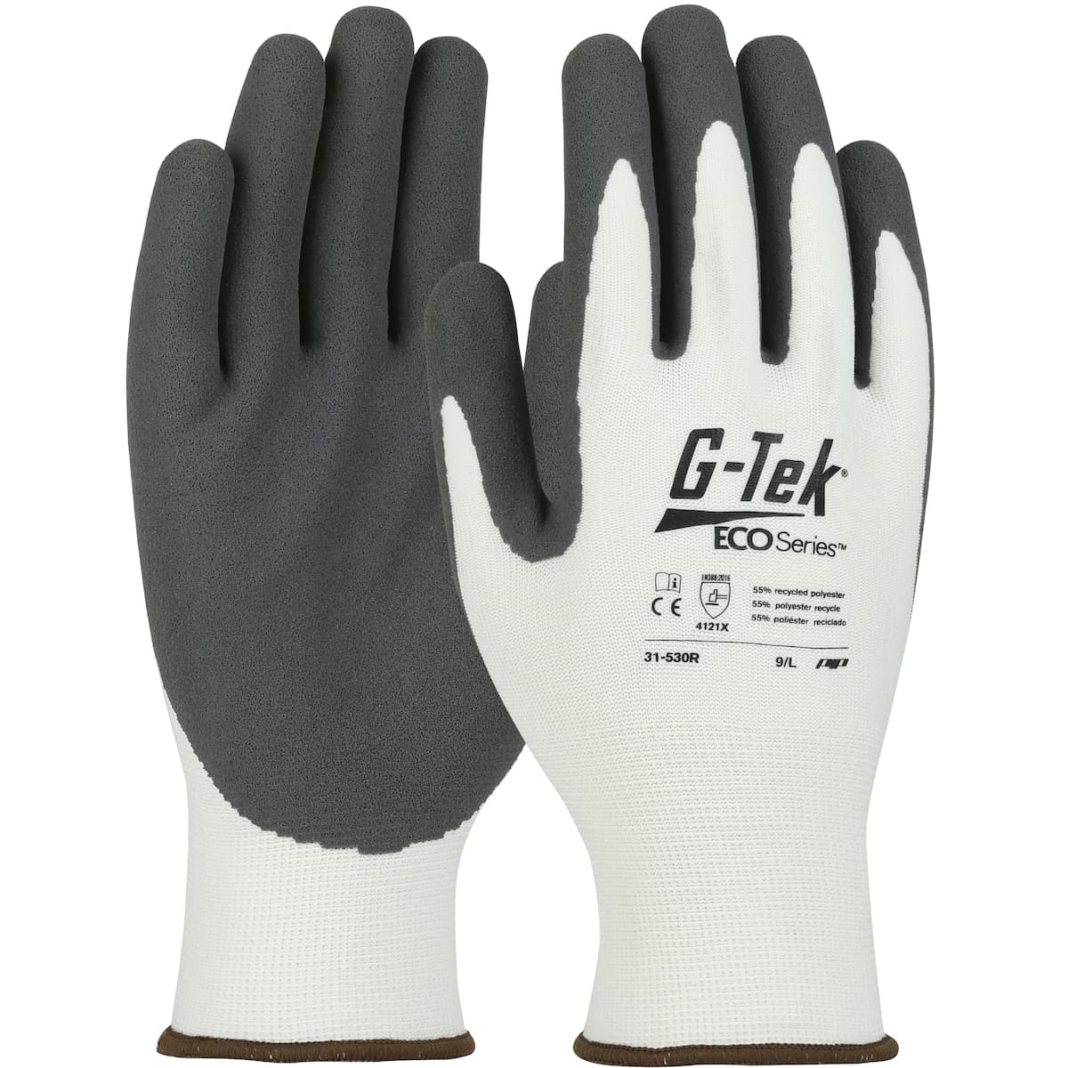 G-Tek ECO Series Seamless Knit Recycled Yarn / Spandex Blended Glove with Nitrile Coated MicroSurface Grip on Palm & Fingers (31-530R)