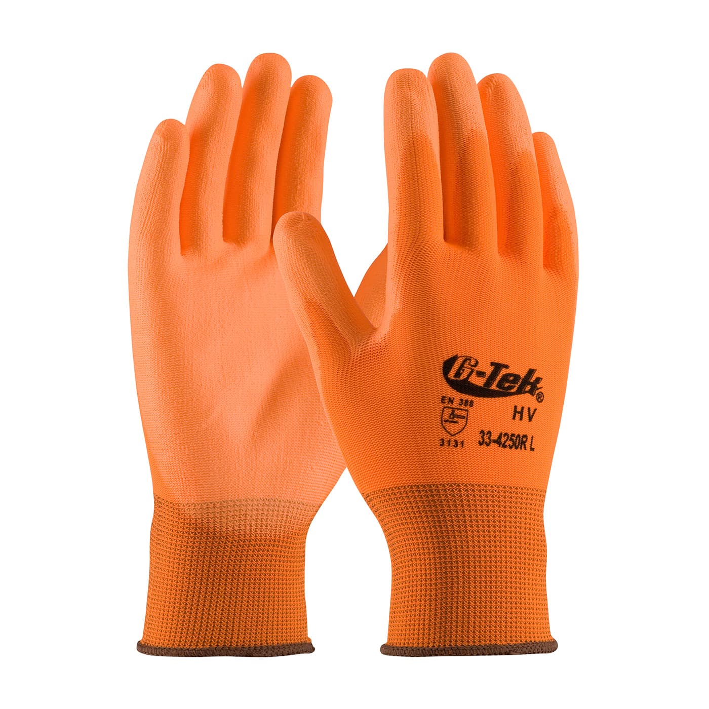 G-Tek Gp, Hv Orange 13G Polyester Shell, Hv Org Pu Coated Smooth Grip