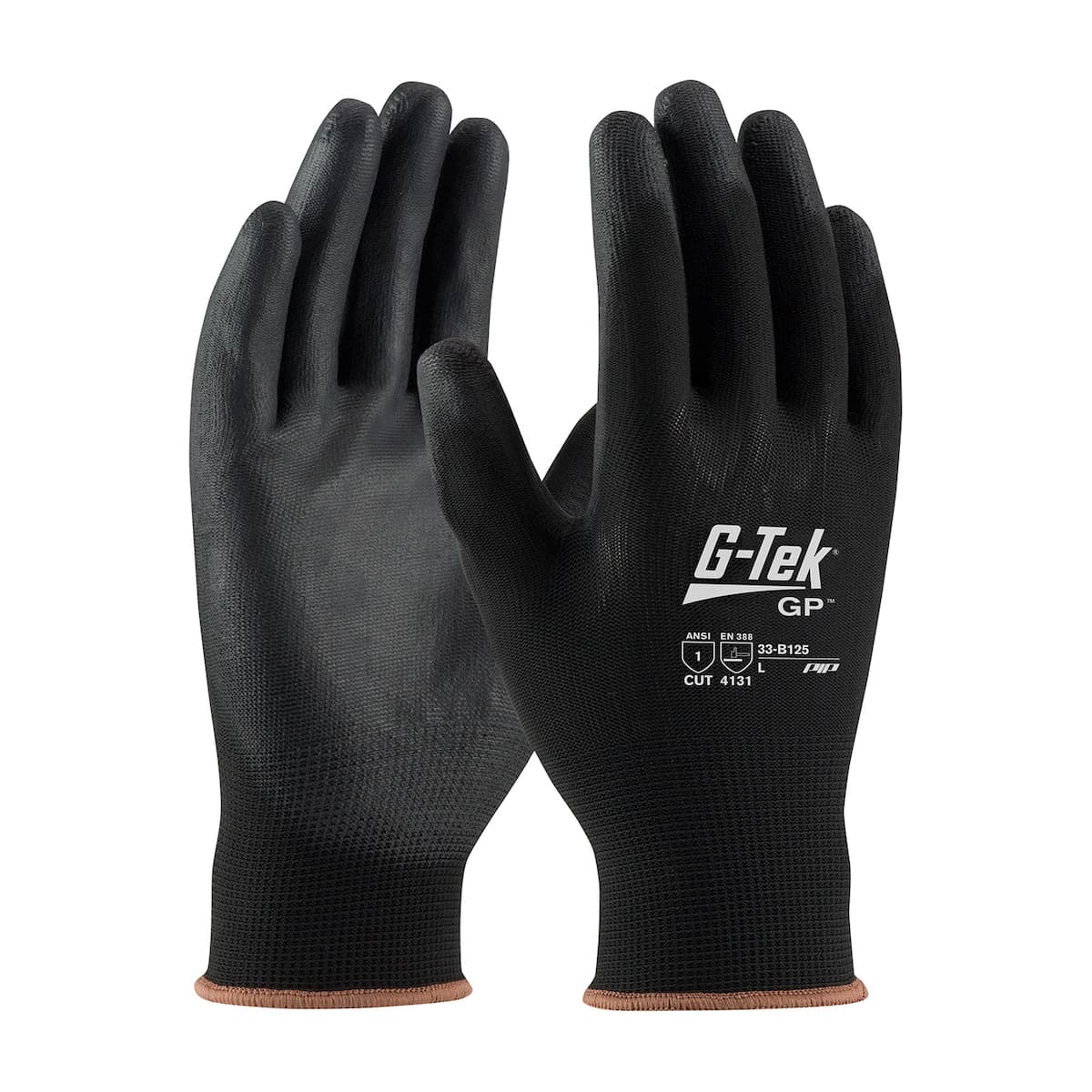 G-Tek, Black 13G Nylon Shell, Black Pu Coated Smooth Grip