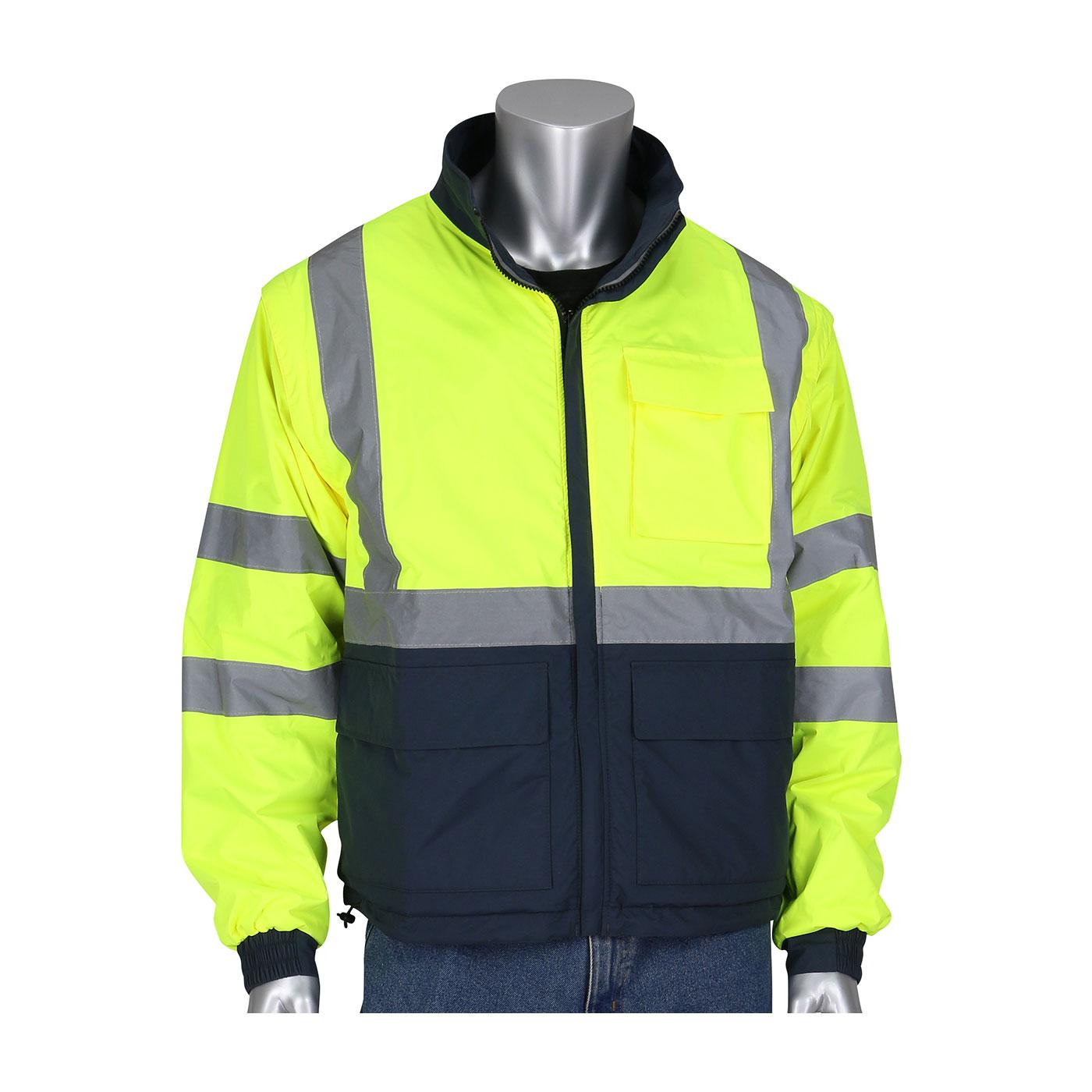 ANSI Type R Class 3 4-in-1 Reversible Dark Gray Bottom Multi-Seasonal Windbreaker with Detachable Sleeves, Hi-Vis Yellow (333-1500-R)_2