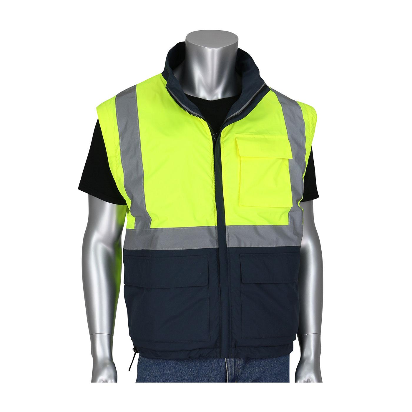 ANSI Type R Class 3 4-in-1 Reversible Dark Gray Bottom Multi-Seasonal Windbreaker with Detachable Sleeves, Hi-Vis Yellow (333-1500-R)_3