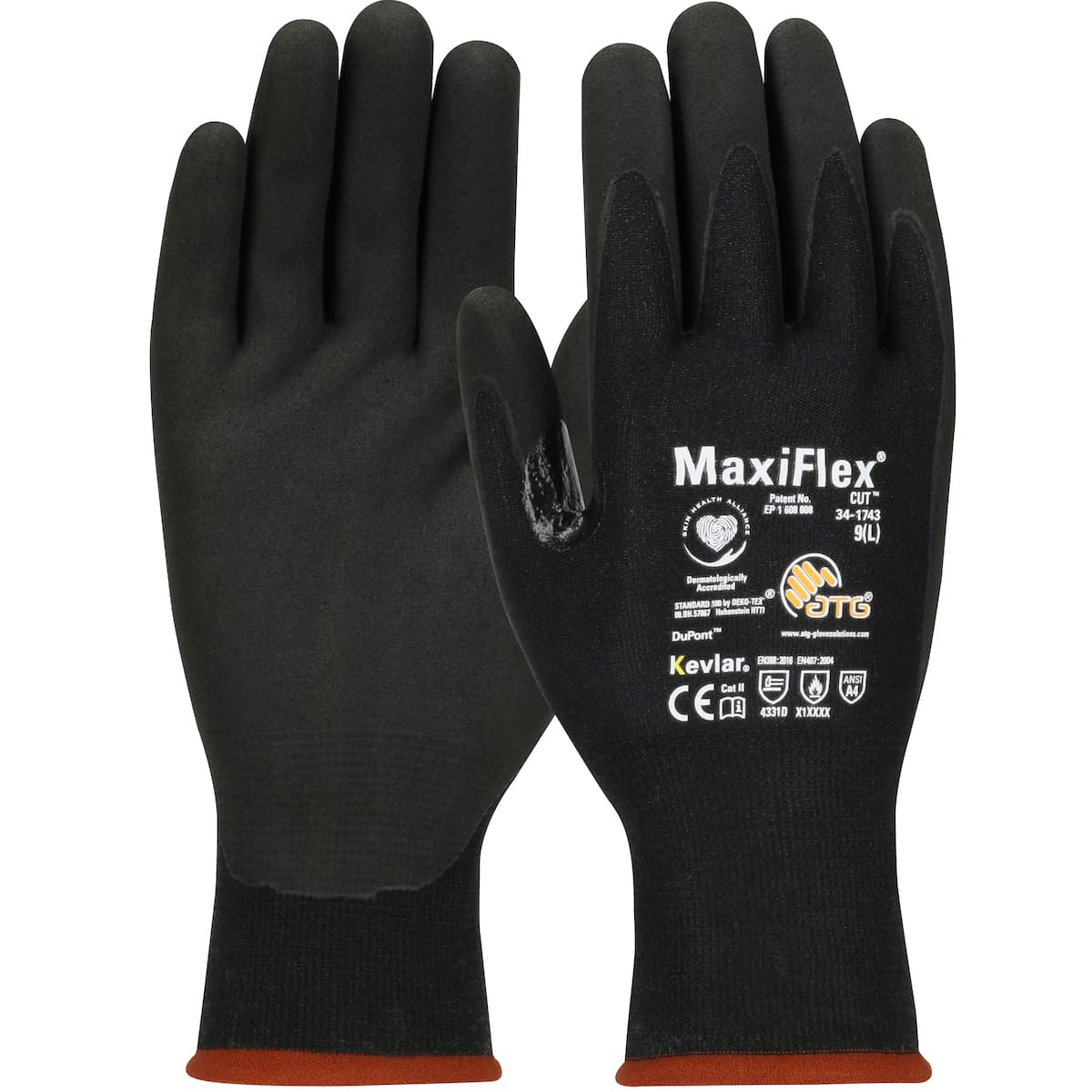 MaxiFlex Cut MaxiFlex Cut Seamless Knit DuPont Kevlar Glove with Black MicroFoam Nitrile Coating - Palm & Fingertips - Touchscreen Compatible (34-1743)