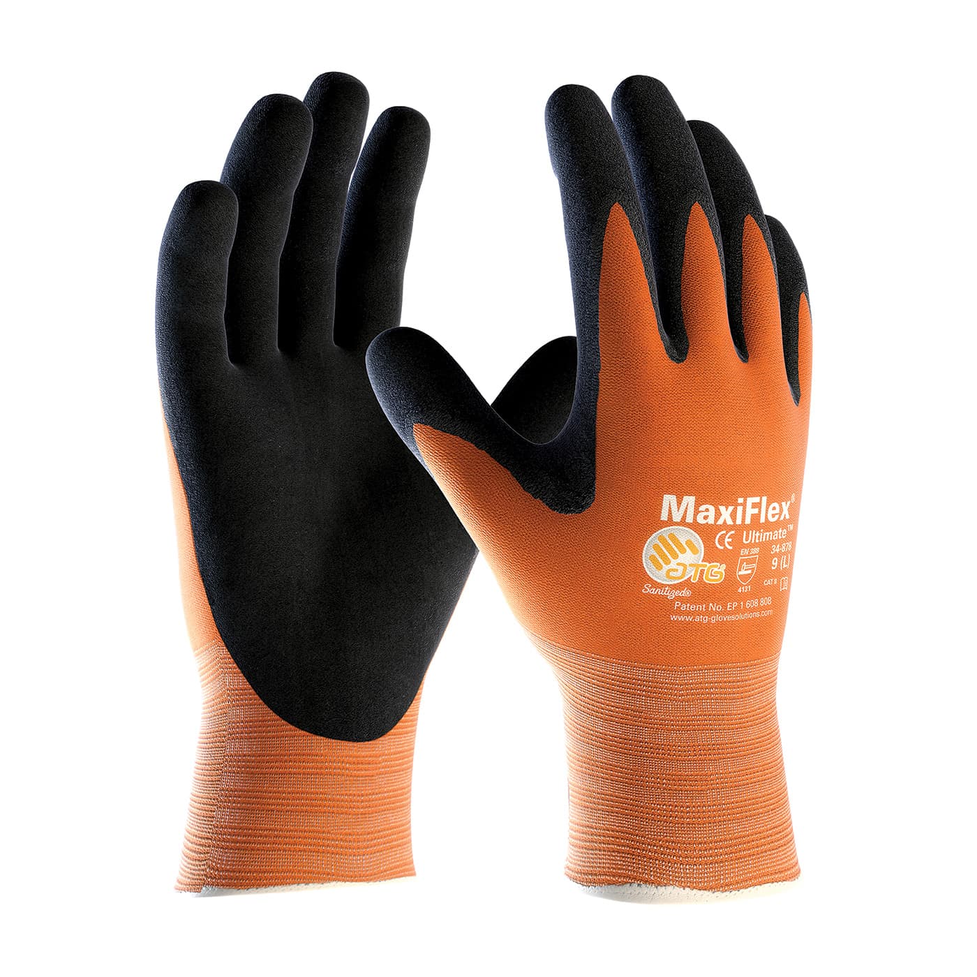MaxiFlex Ultimate Hi-Vis Seamless Knit Nylon Glove with Nitrile Coated MicroFoam Grip on Palm & Fingers (34-8014)