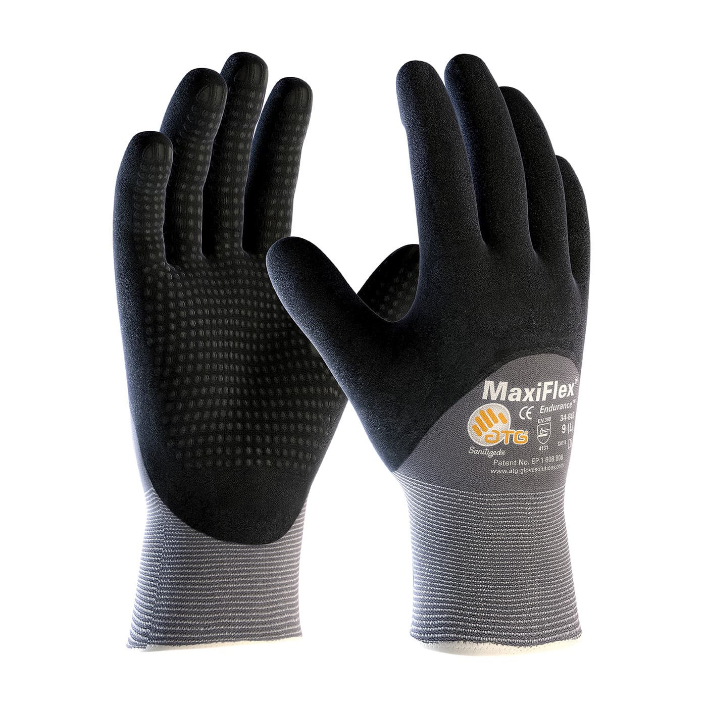 MaxiFlex Endurance Seamless Knit Nylon Glove with Nitrile Coated MicroFoam Grip on Palm, Fingers & Knuckles - Micro Dot Palm - Touchscreen Compatible (34-845)