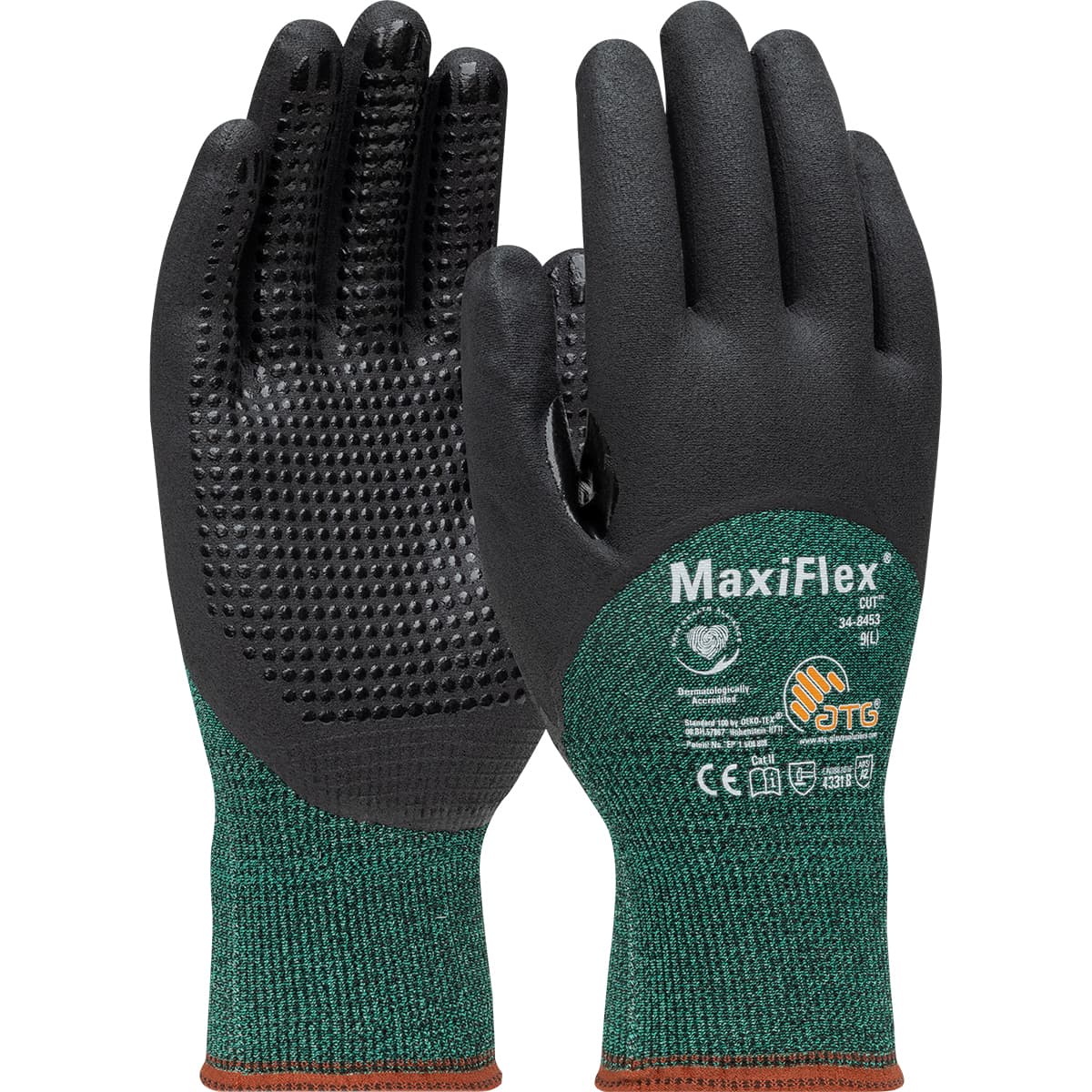 MaxiFlex Cut Seamless Knit Engineered Yarn Glove with Premium Nitrile Coated MicroFoam Grip on Palm, Fingers & Knuckles - Micro Dot Palm (34-8453)