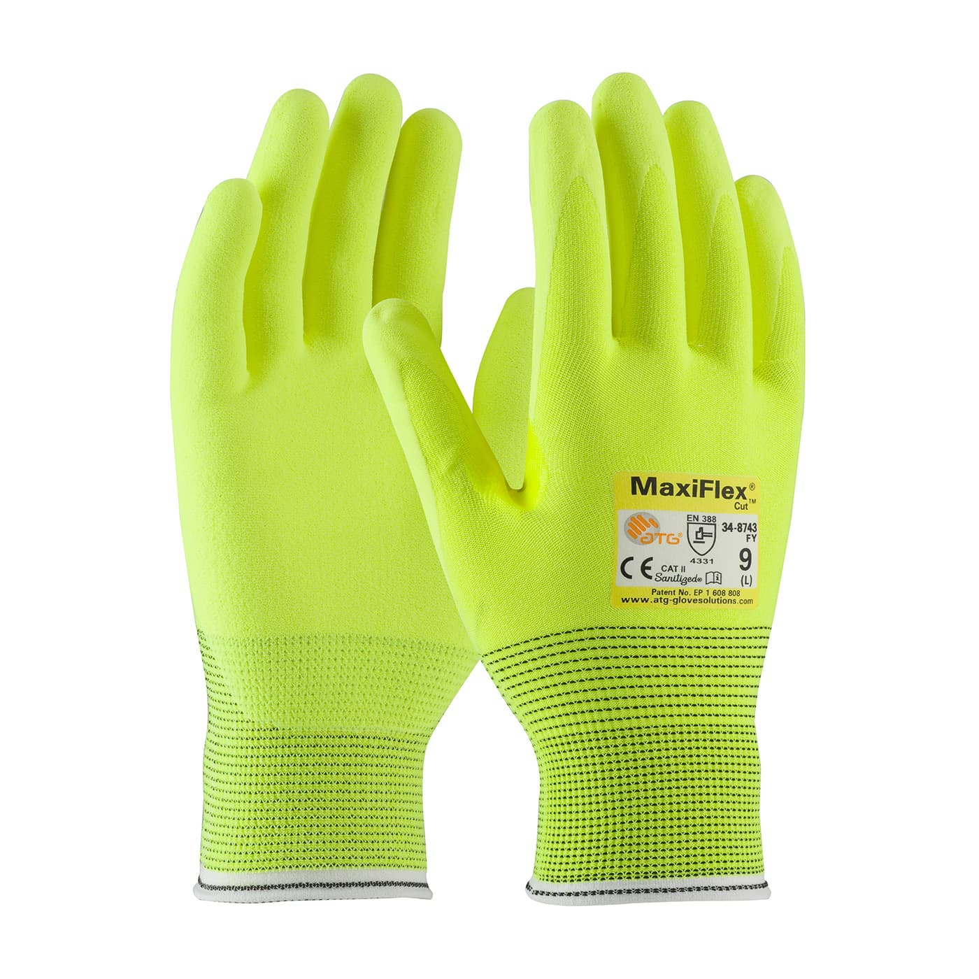 MaxiFlex Cut Hi-Vis Seamless Knit Engineered Yarn Glove with Premium Nitrile Coated MicroFoam Grip on Palm & Fingers (34-8743FY)