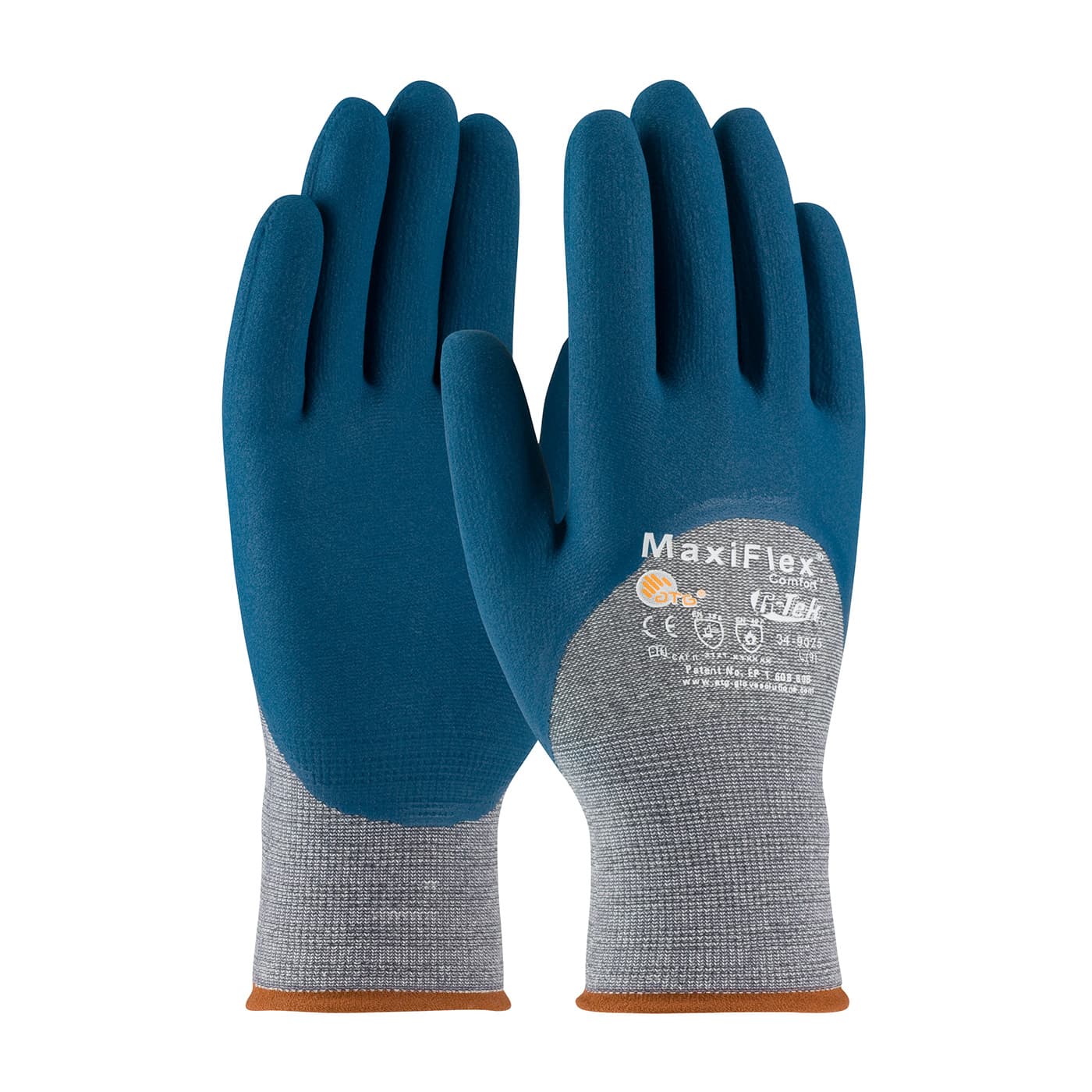 MaxiFlex Comfort Seamless Knit Cotton / Nylon / Elastane Glove with Nitrile Coated MicroFoam Grip on Palm, Fingers & Knuckles (34-9025)