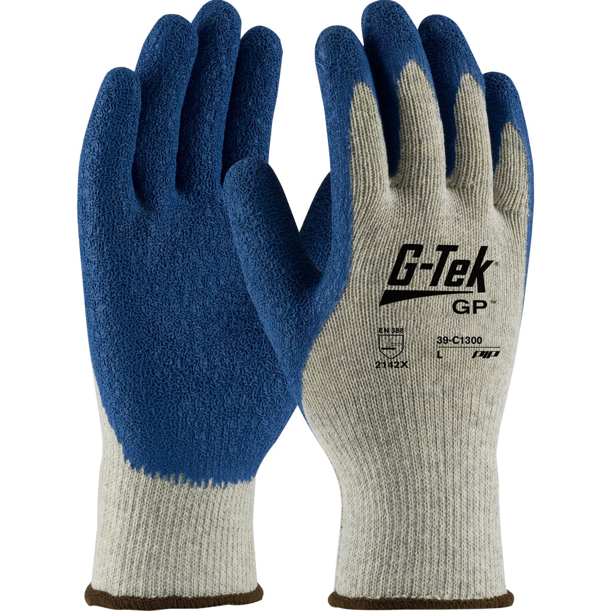 G-Tek Gp, Premium Poly/Cotton Gray 10G Shell, Blue Latex Crinkle Grip