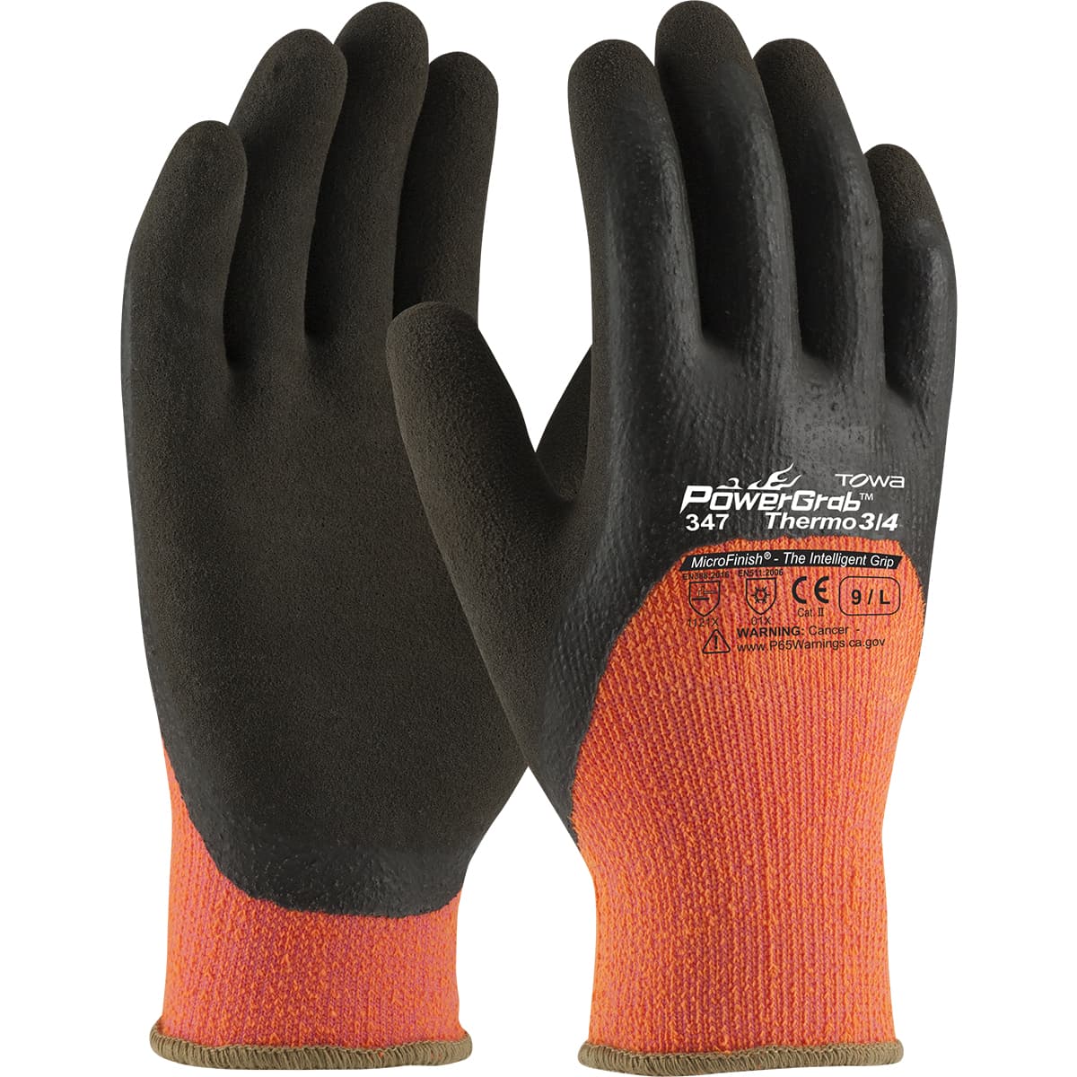 PowerGrab Thermo 3/4 Hi-Vis Seamless Knit Acrylic Terry Glove with Latex MicroFinish Grip on Palm, Fingers & Knuckles (41-1475)