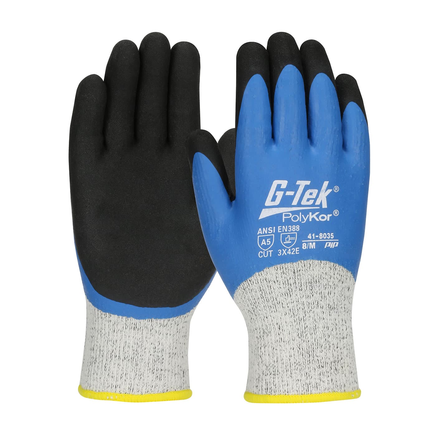 G-Tek PolyKor Seamless Knit Single-Layer PolyKor/ Acrylic Blend Glove with Double-Dip Latex MicroSurface Grip on Full Hand (41-8035)