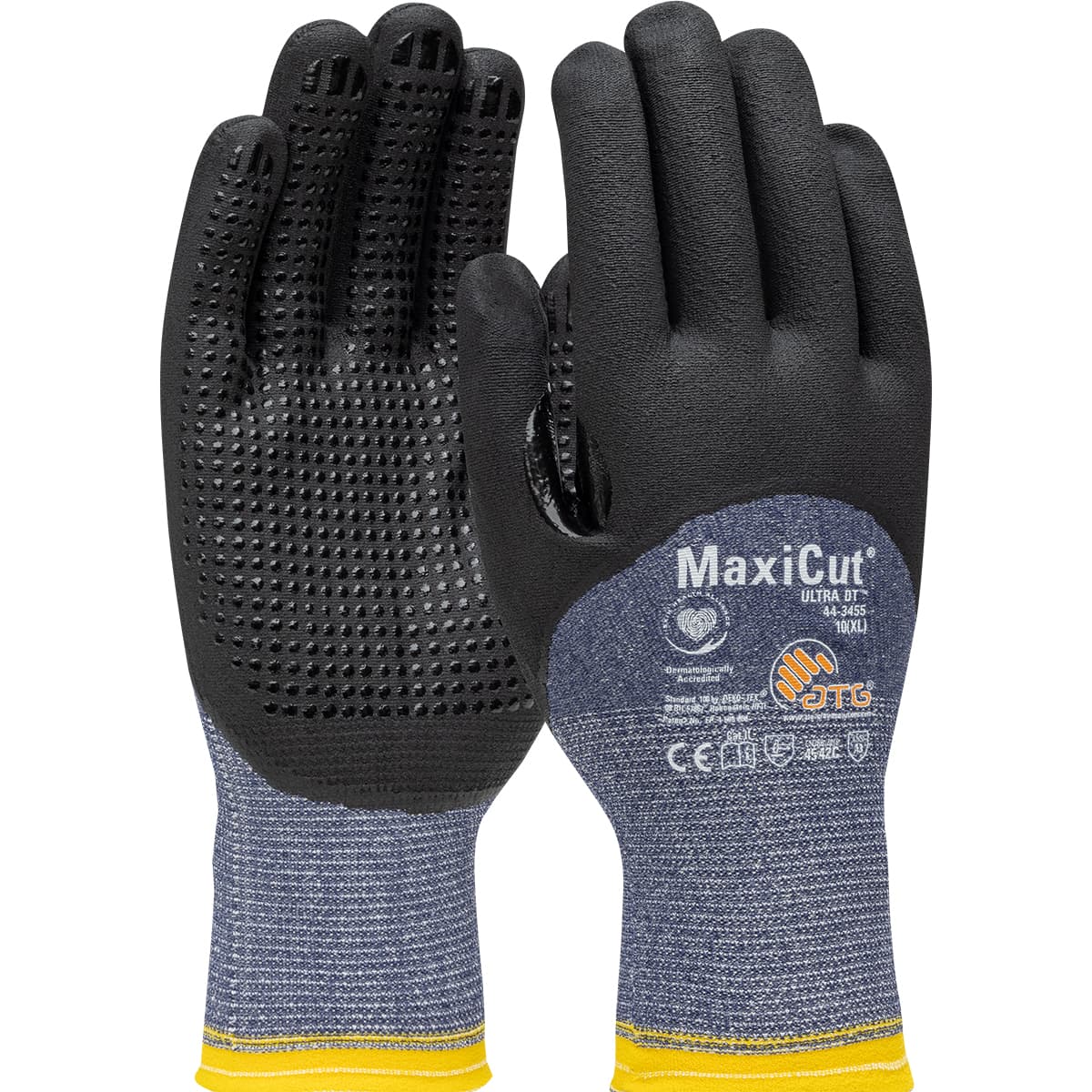 MaxiCut Ultra DT Seamless Knit Engineered Yarn Glove with Premium Nitrile Coated MicroFoam Grip on Palm, Fingers & Knuckles - Micro Dot Palm (44-3455)