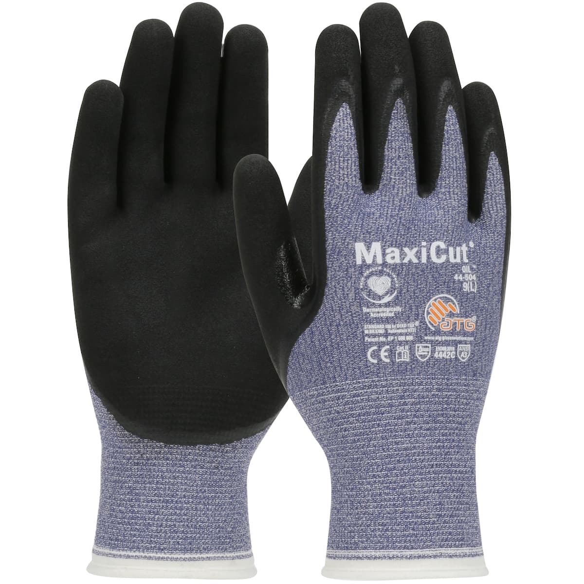 MaxiCut Oil Seamless Knit Engineered Yarn Glove with Nitrile Coated MicroFoam Grip on Palm & Fingers (44-504)
