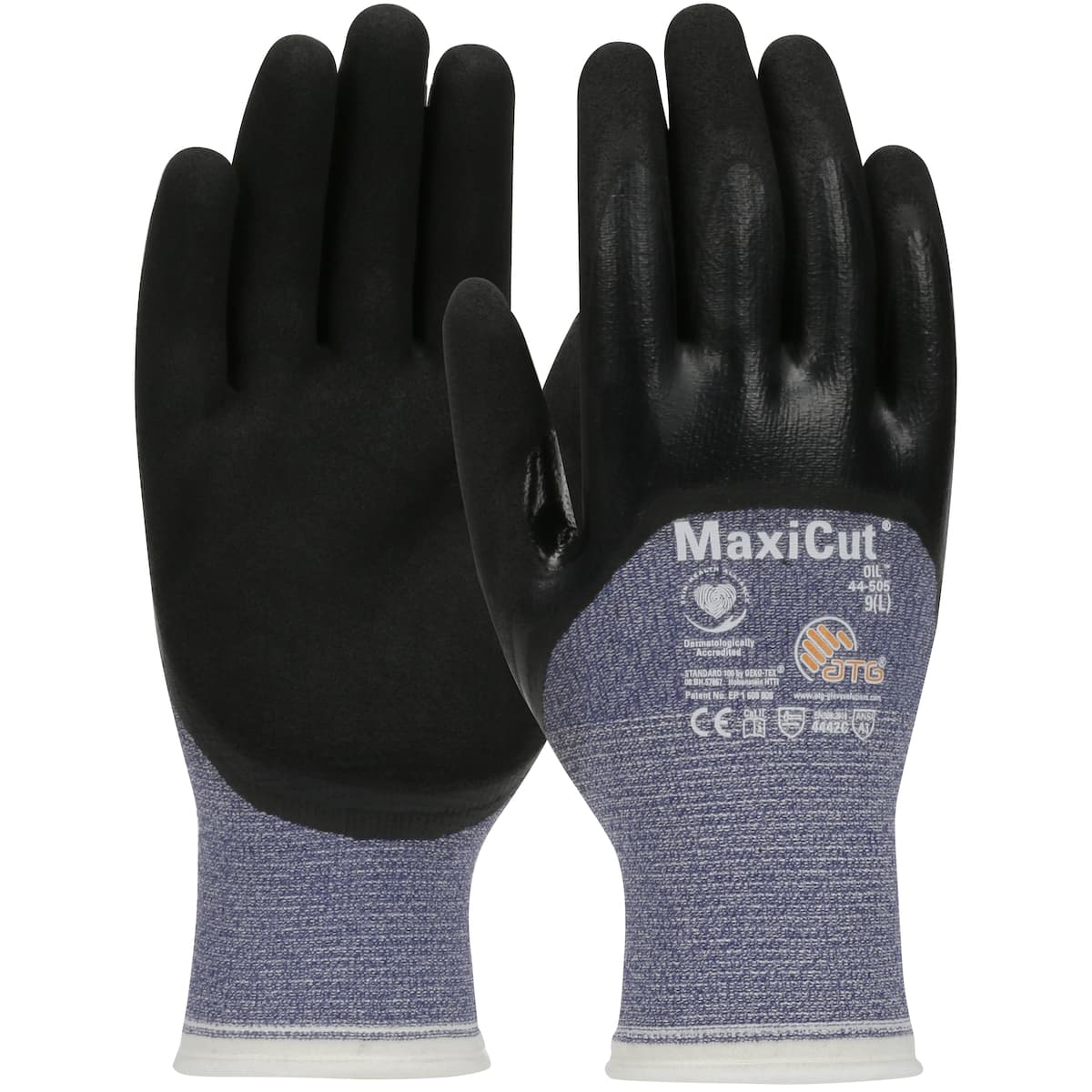 MaxiCut Oil Seamless Knit Engineered Yarn Glove with Nitrile Coated MicroFoam Grip on Palm, Fingers & Knuckles (44-505)