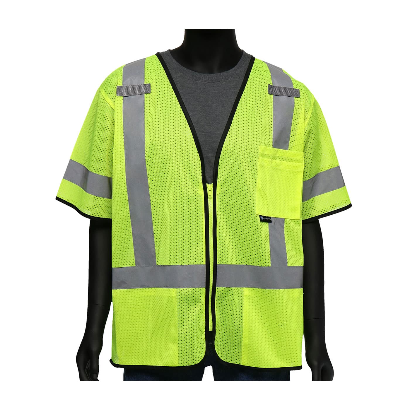 ANSI Type R Class 3 Three Pocket Zipper Mesh Vest, Hi-Vis Yellow (47302)_1