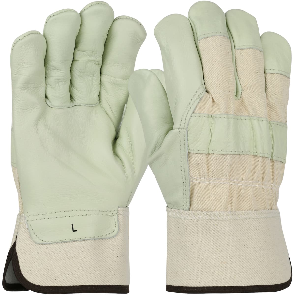 PIP Premium Top Grain Cowhide Leather Palm Glove with Fabric Back - Rubberized Safety Cuff (5000)
