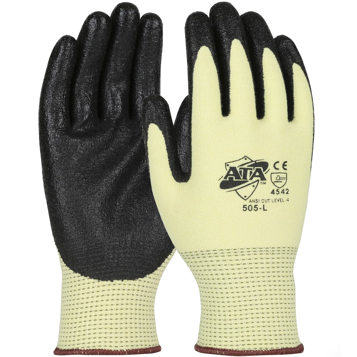 G-Tek PolyKor Seamless Knit ATA Blended Glove with Nitrile Coated Flat Grip on Palm & Fingers (505)