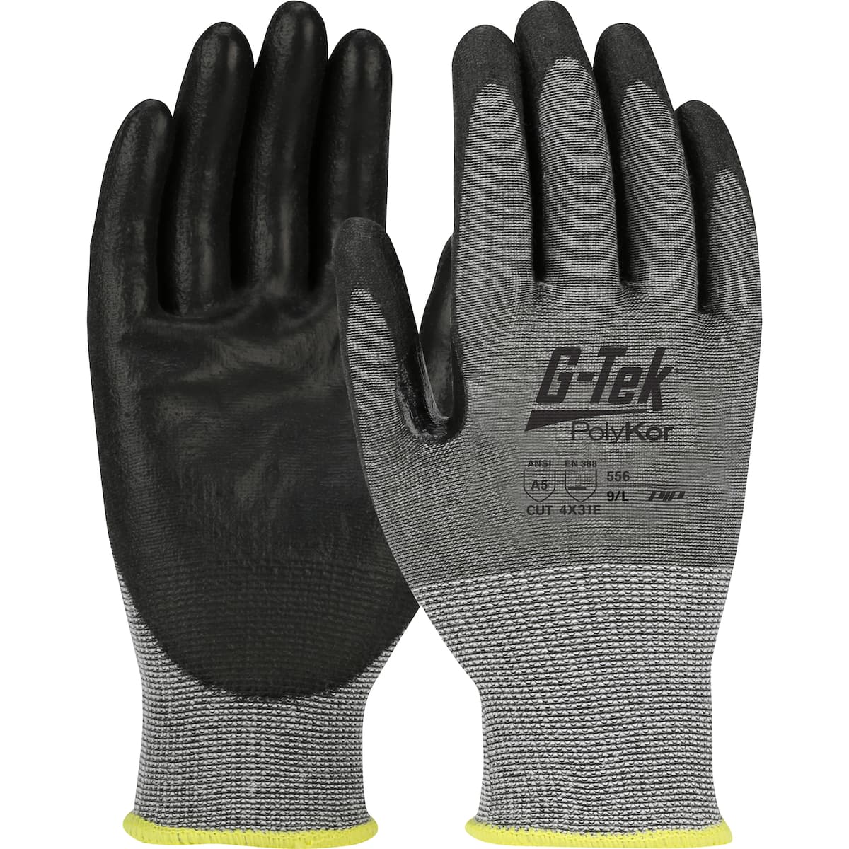 G-Tek PolyKor Seamless Knit PolyKor Blended Glove with Polyurethane Coated Smooth Grip on Palm & Fingers - Touchscreen Compatible (556)