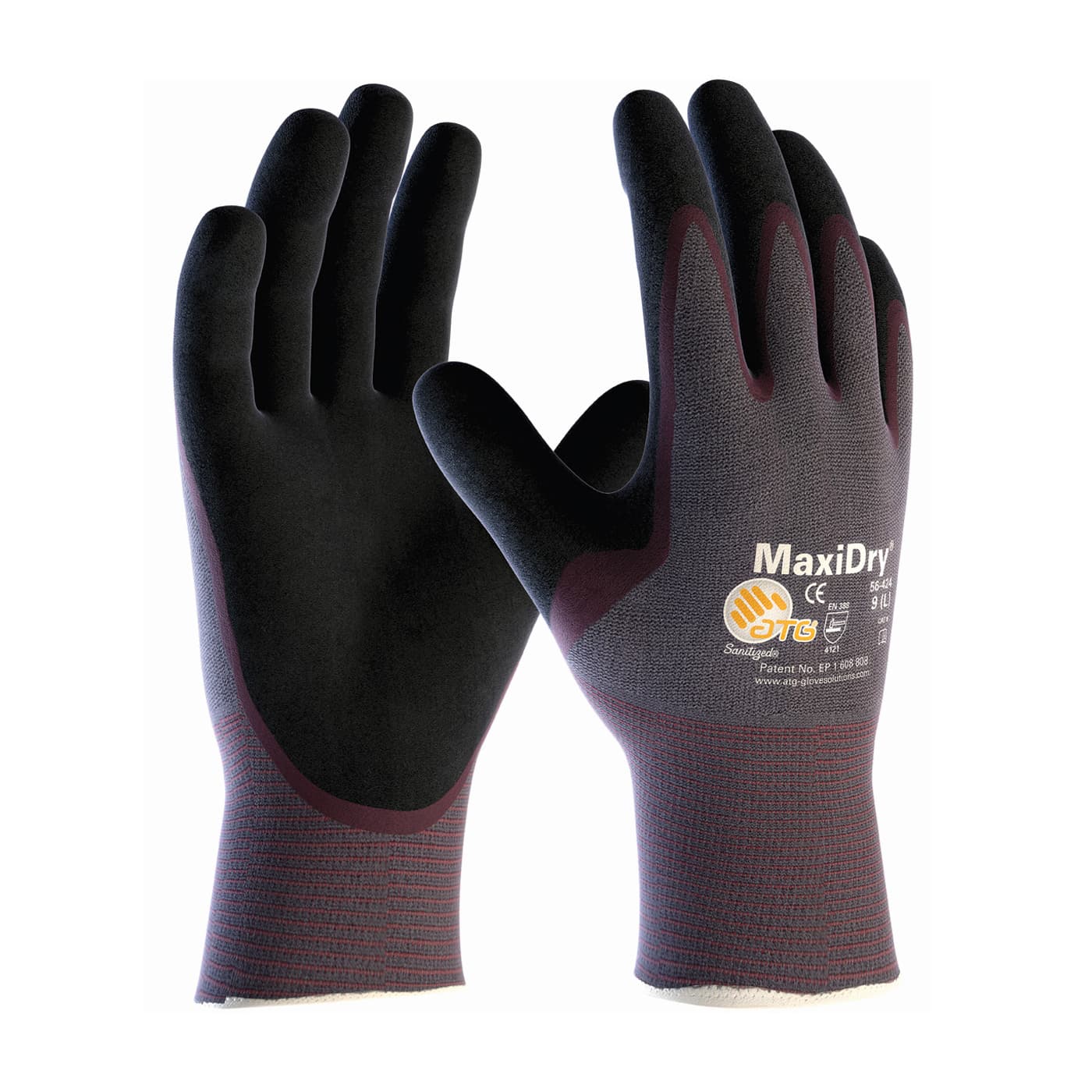 MaxiDry Ultra Lightweight Nitrile Glove with Seamless Knit Nylon Liner and Non-Slip MicroFoam Grip on Palm & Fingers - Palm Coated (56-424)