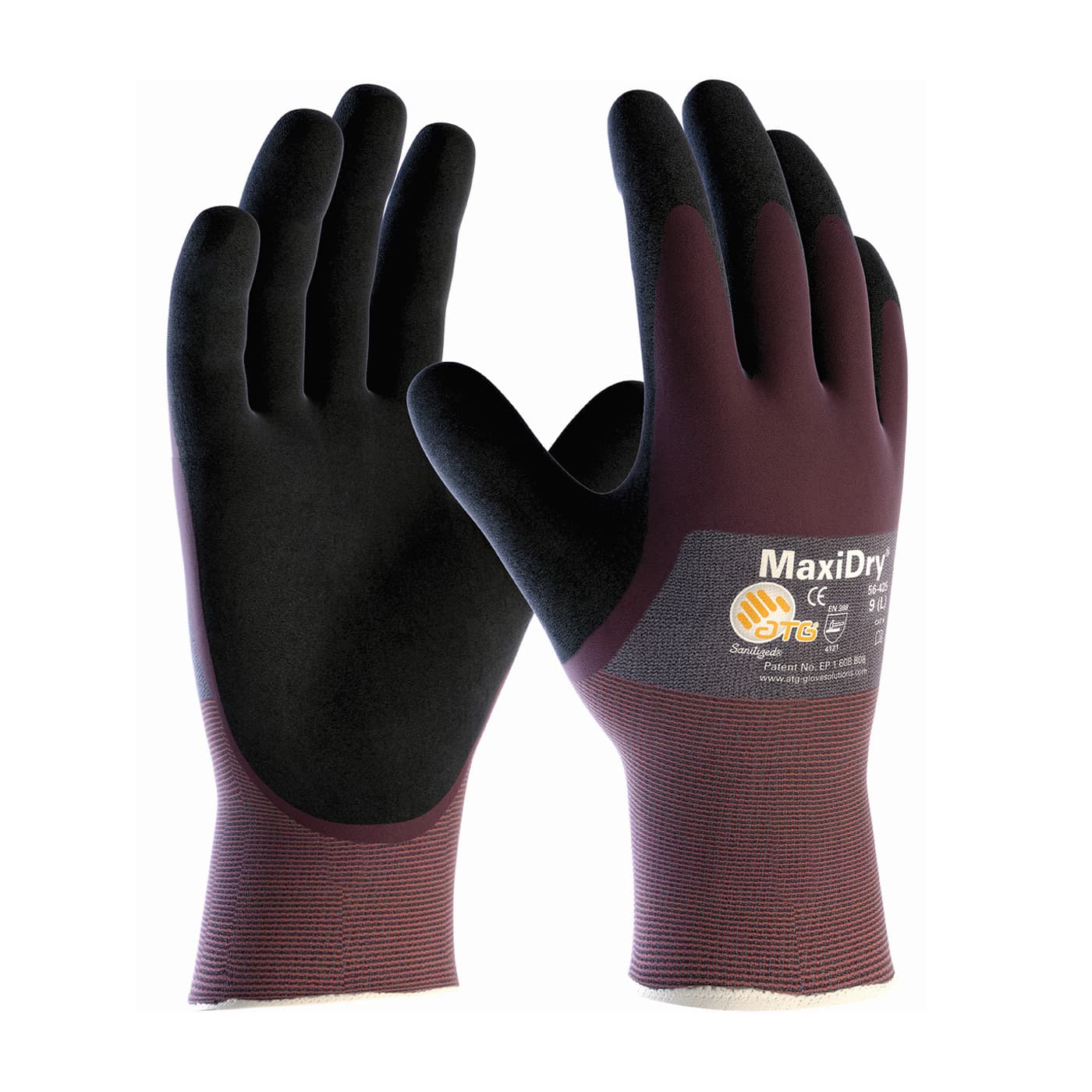 MaxiDry Ultra Lightweight Nitrile Glove with Seamless Knit Nylon Liner and Non-Slip MicroFoam Grip on Palm & Fingers - 3/4 Coated (56-425)