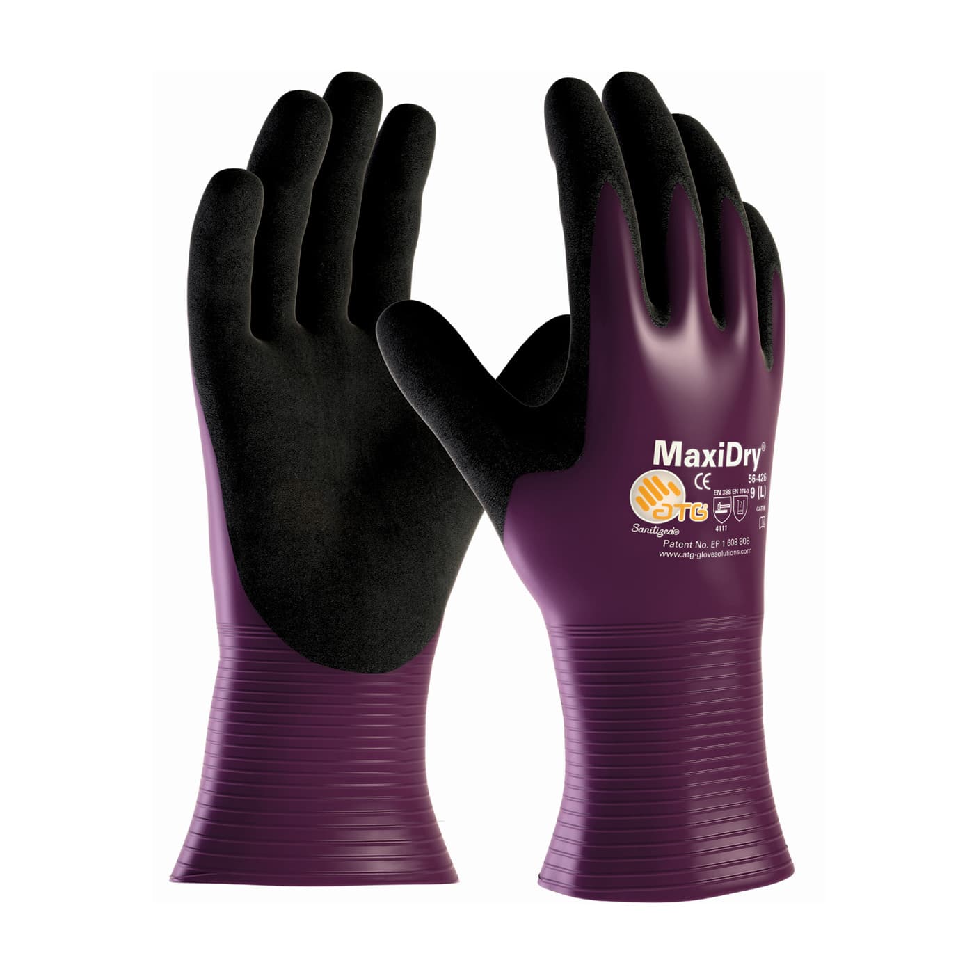 MaxiDry Ultra Lightweight Nitrile Glove with Seamless Knit Nylon Liner and Non-Slip MicroFoam Grip on Palm & Fingers - Fully Coated Gauntlet (56-426)