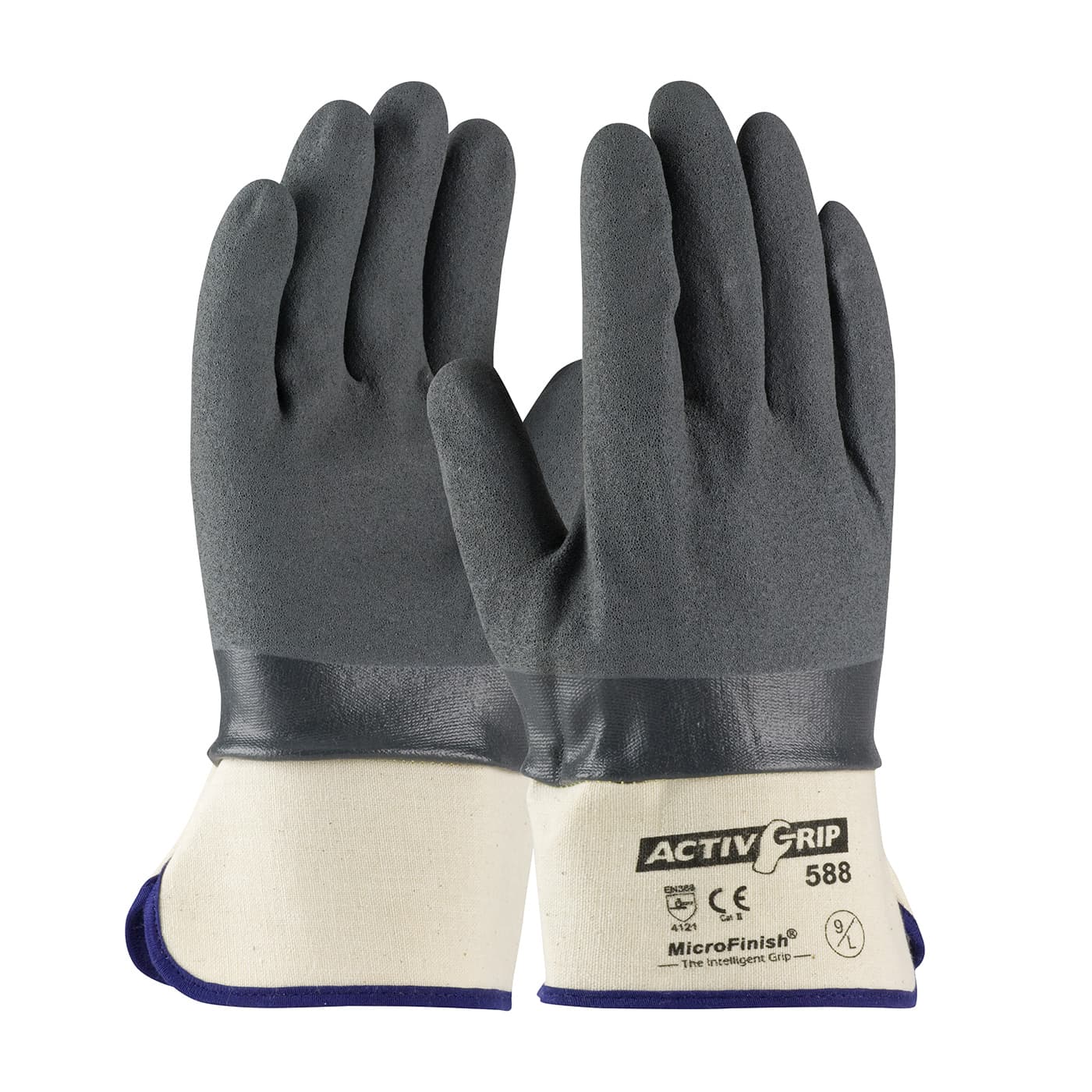 ActivGrip Nitrile Coated Glove with Cotton Liner and MicroFinish Grip - Safety Cuff (56-AG588)