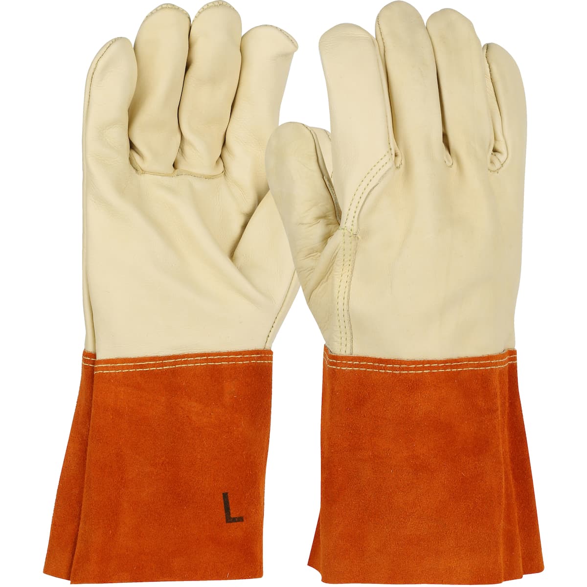 Ironcat Premium Top Grain Cowhide Leather MIG Welder's Glove with DuPont Kevlar Stitching - 4 inch Red Band Top Cuff (6000)