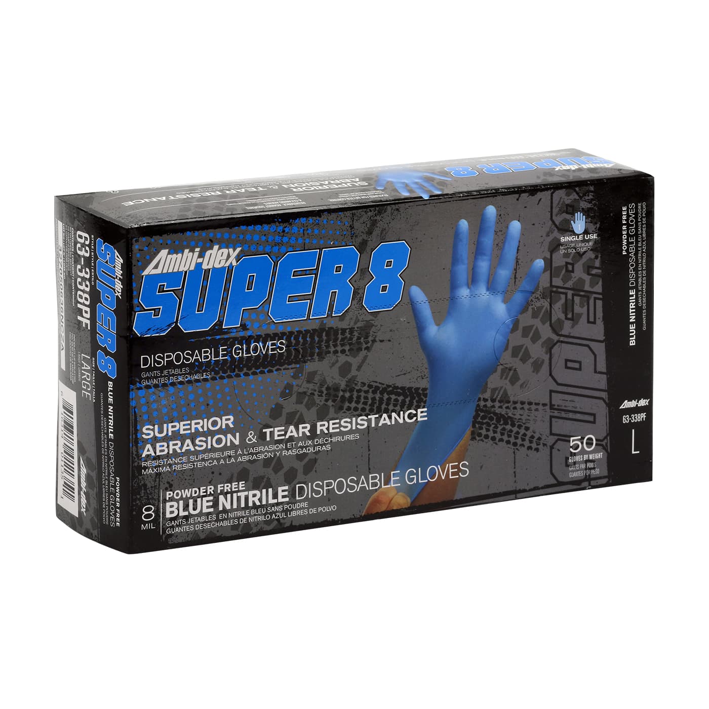 Ambi-dex Super 8 Disposable Nitrile Glove, Powder Free with Textured Grip - 8 mil (63-338PF)