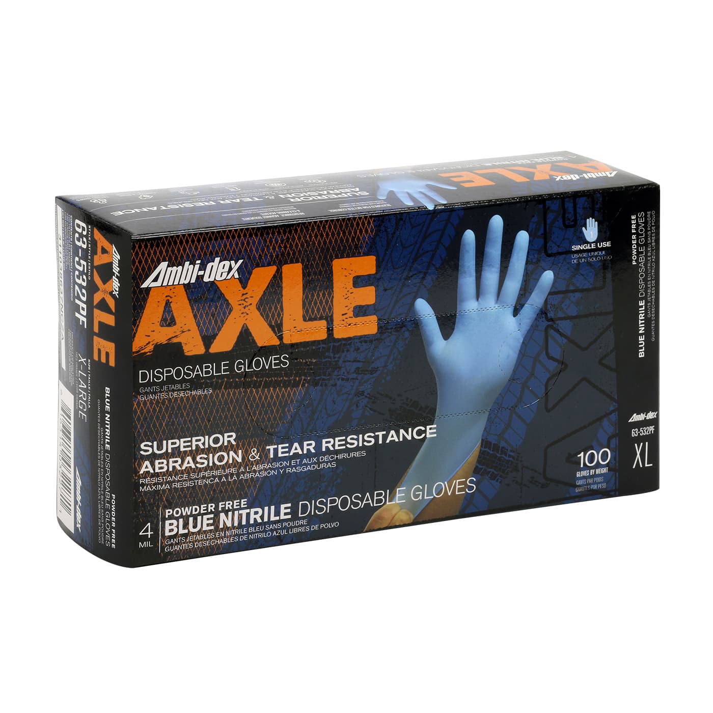 Ambi-dex Axle Disposable Nitrile Glove, Powder Free with Textured Grip - 4 mil (63-532PF)_0