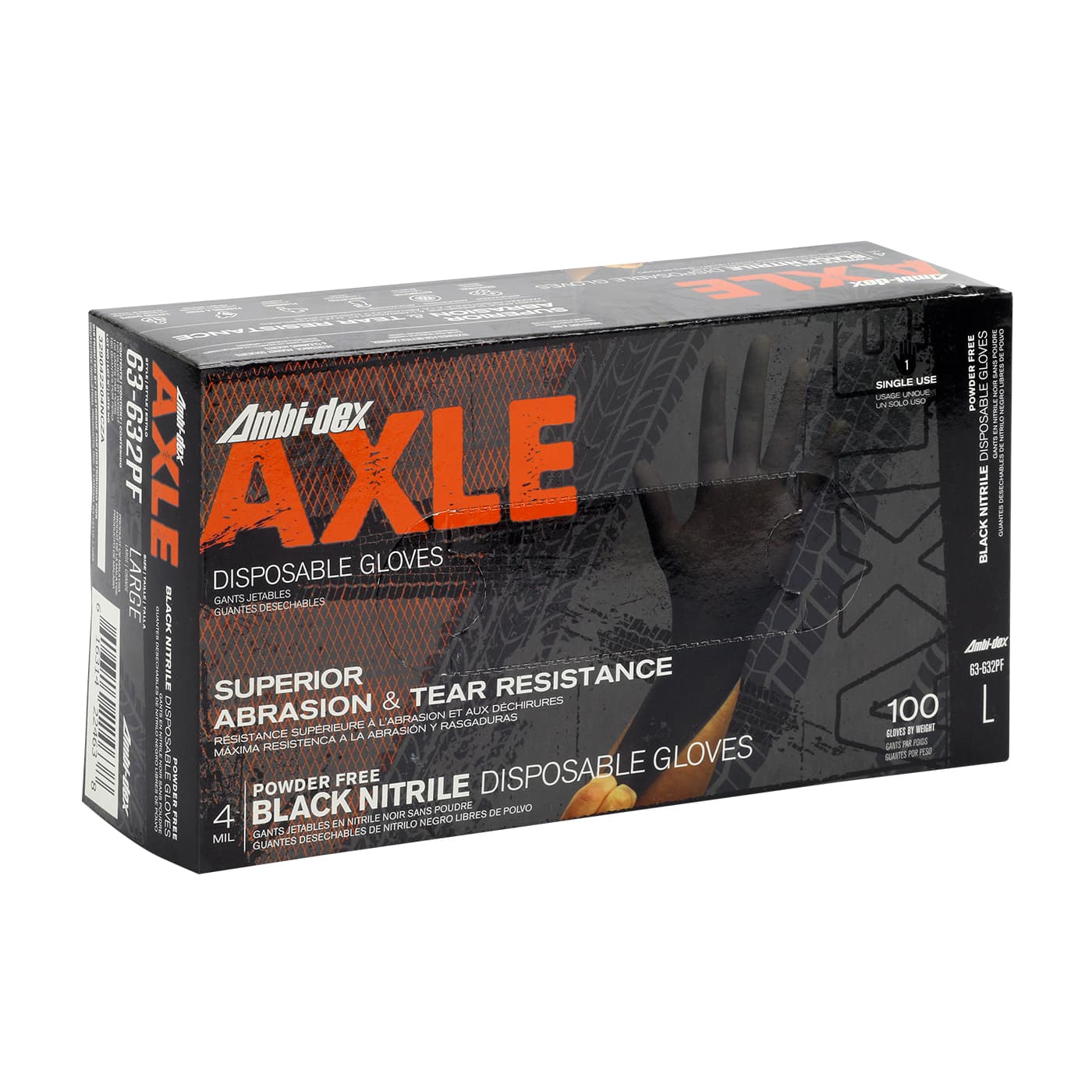 Ambi-dex Axle Disposable Nitrile Glove, Powder Free with Textured Grip - 4 mil (63-632PF)
