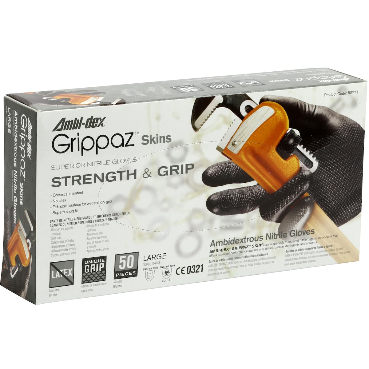 Grippaz Skins Extended Use Ambidextrous Nitrile Glove with Textured Fish Scale Grip - 6 Mil (67-246)