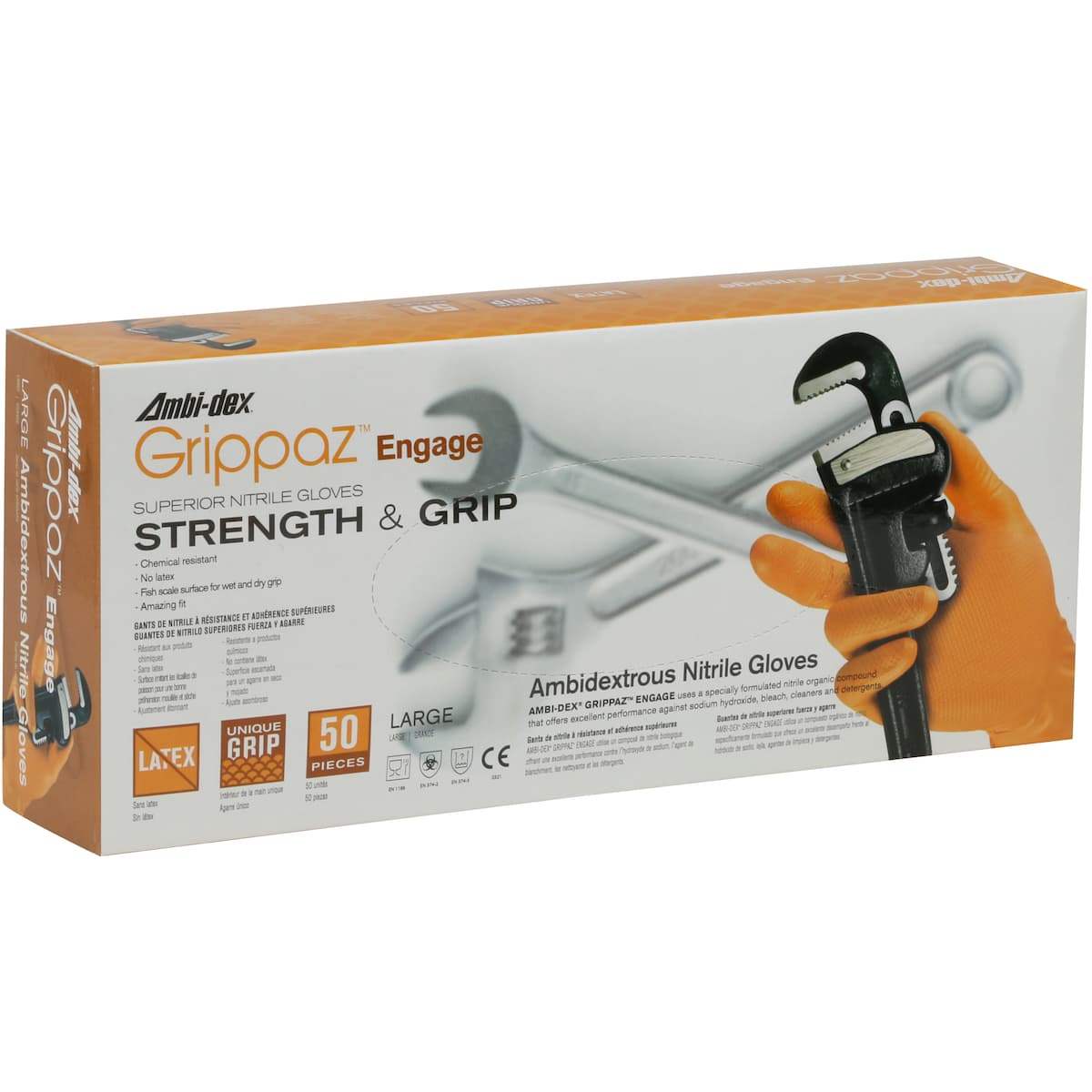Grippaz Engage Extended Use Ambidextrous Nitrile Glove with Textured Fish Scale Grip - 7 Mil (67-307)