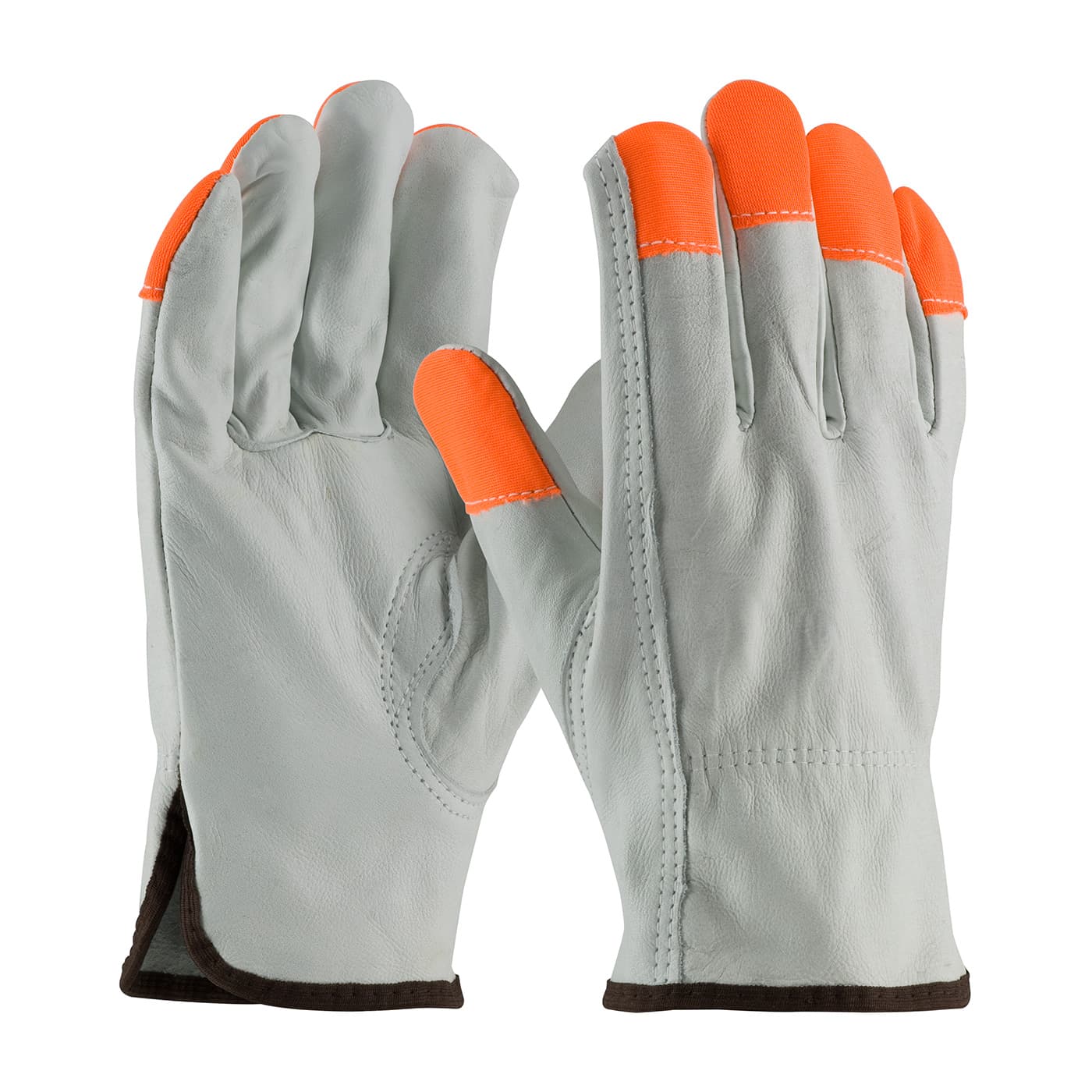 PIP Regular Grade Top Grain Cowhide Leather Drivers Glove with Hi-Vis Fingertips - Keystone Thumb (68-163HV)