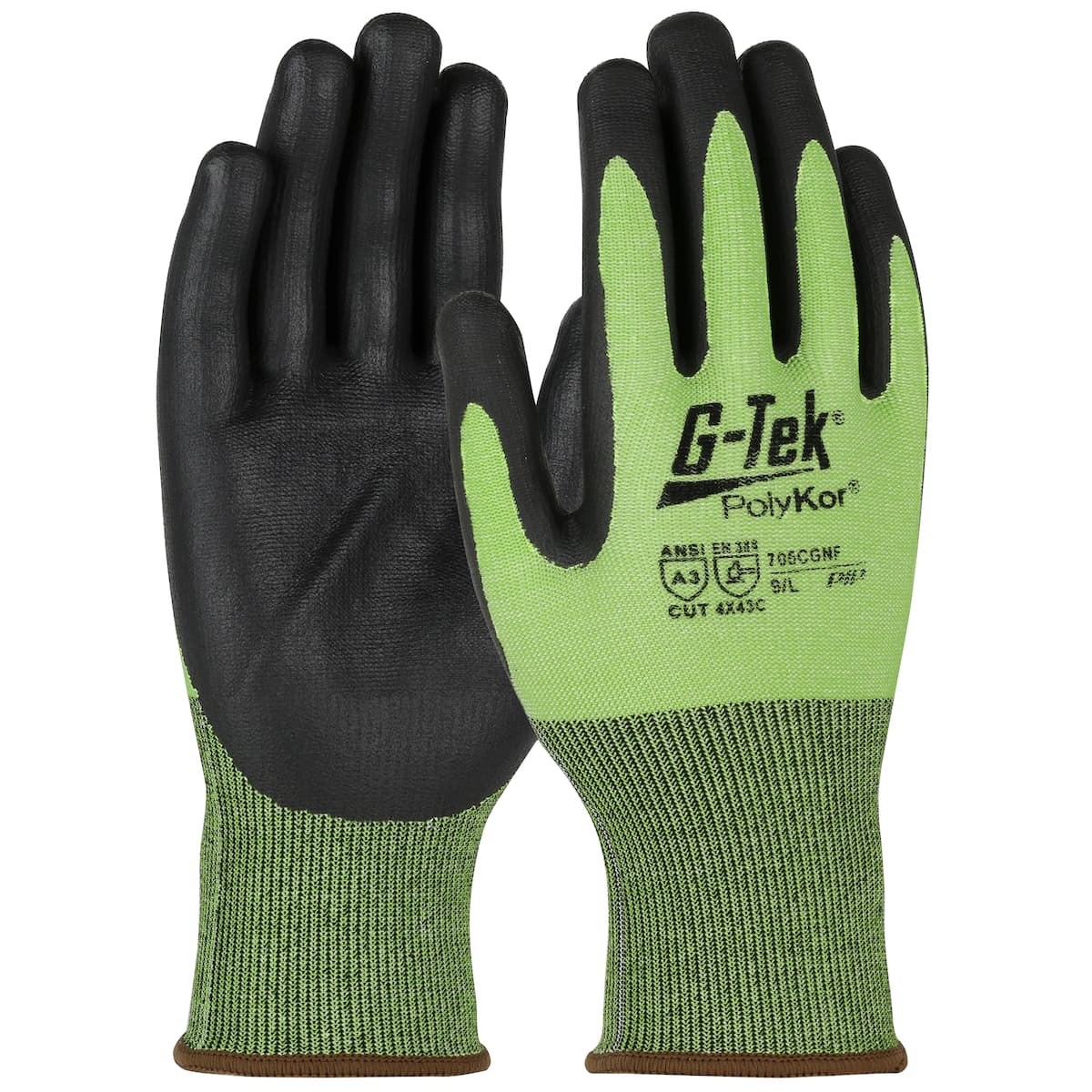 G-Tek PolyKor Hi-Vis Seamless Knit Polykor Blended Glove with Nitrile Foam Coated Grip on Palm & Fingers (705CGNF)
