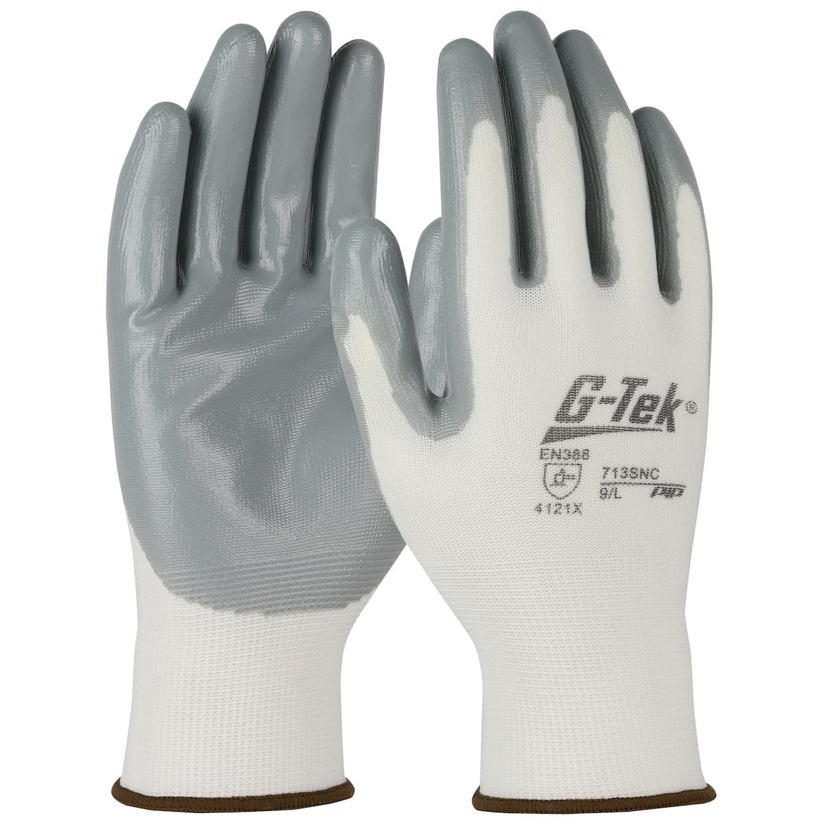 G-Tek, White Polyester 13G Shell, Gray Nitrile Smooth Grip, S