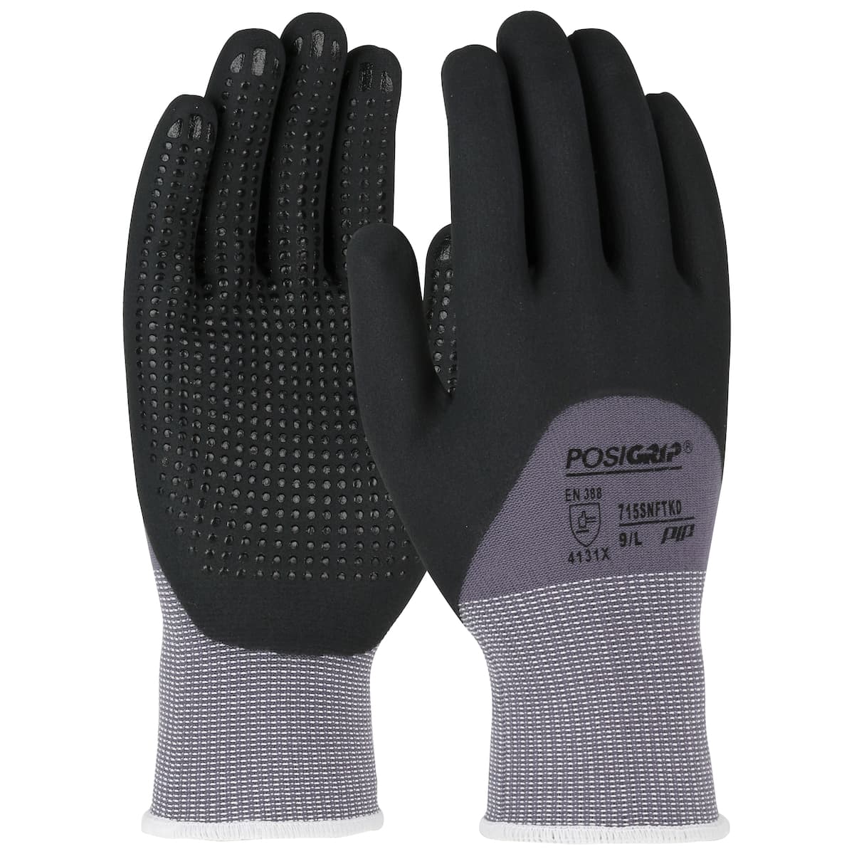 PosiGrip Seamless Knit Nylon Glove with Nitrile Coated Foam Grip on Palm, Fingers & Knuckles - Micro Dotted Grip (715SNFTKD)