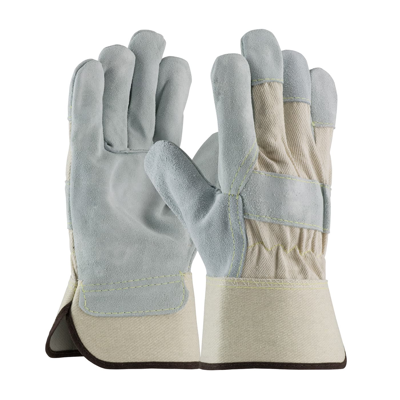 PIP Heavy Premium Split Cowhide Leather Palm Glove with Canvas Back and Aramid Stitching - Rubberized Safety Cuff (80-8800)
