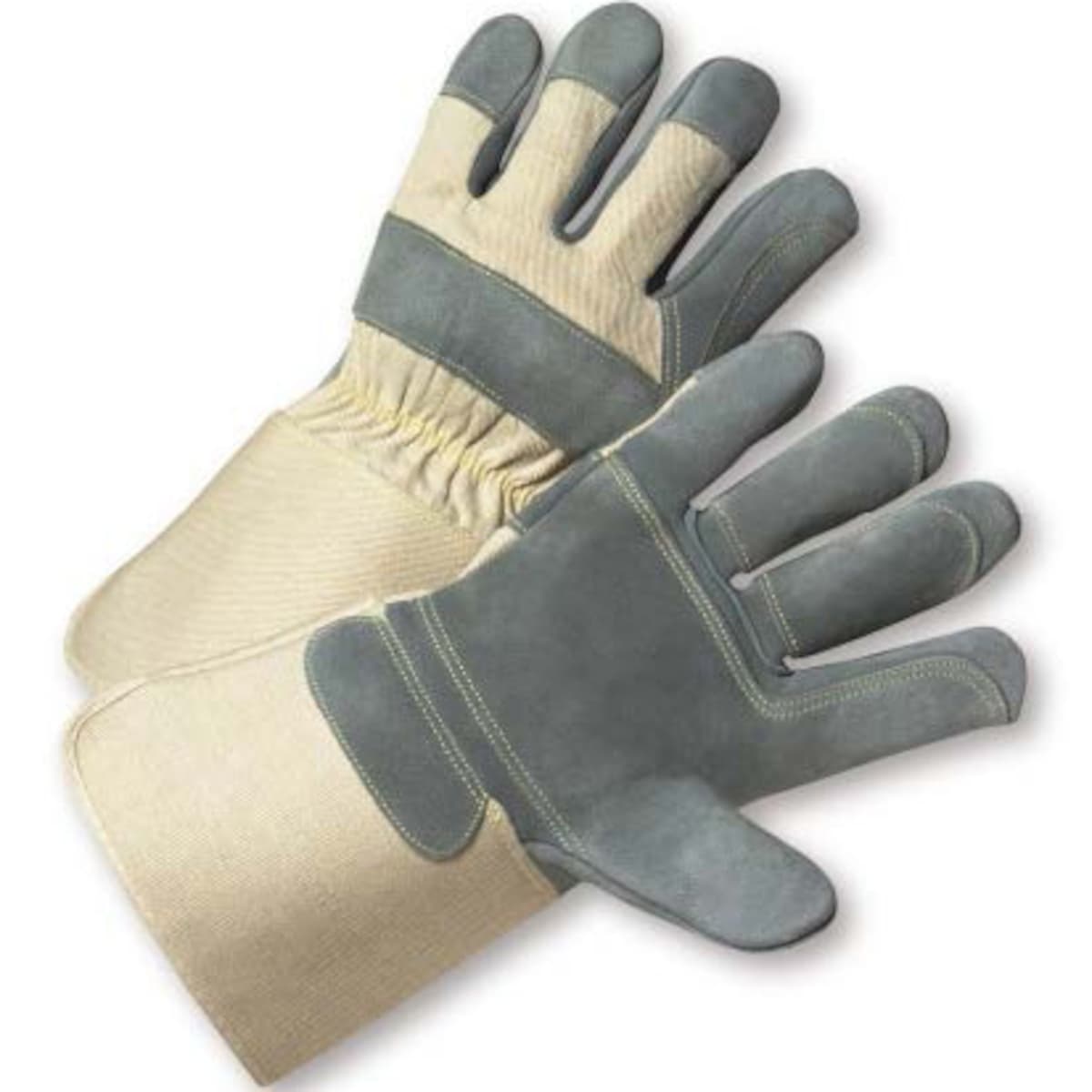 PIP® Superior Grade Split Cowhide Leather Double Palm Glove with Canvas Back - Rubberized Gauntlet Cuff (800DP-AA)