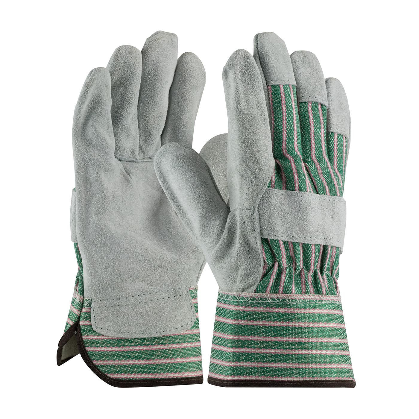 PIP Regular Grade Split Cowhide Leather Palm Glove with Fabric Back - Rubberized Safety Cuff (83-6563)