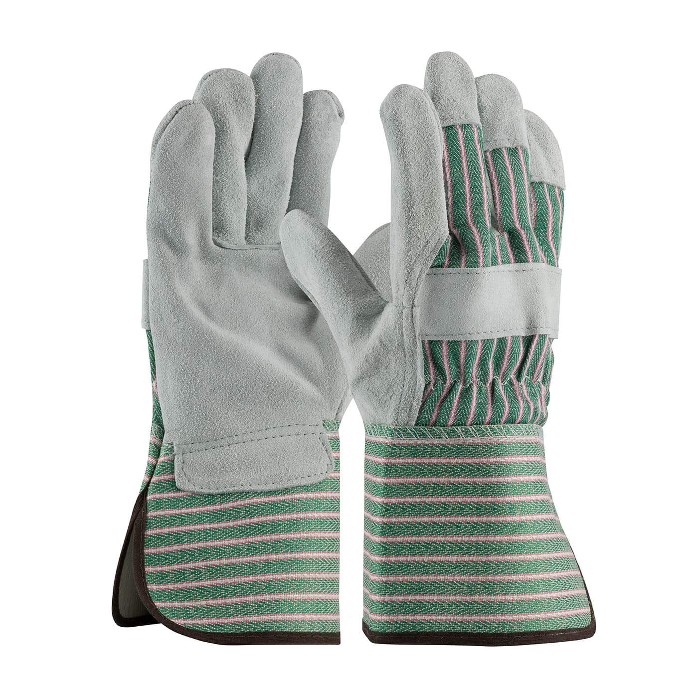 PIP Regular Grade Split Cowhide Leather Palm Glove with Fabric Back - Rubberized Gauntlet Cuff (83-6663)