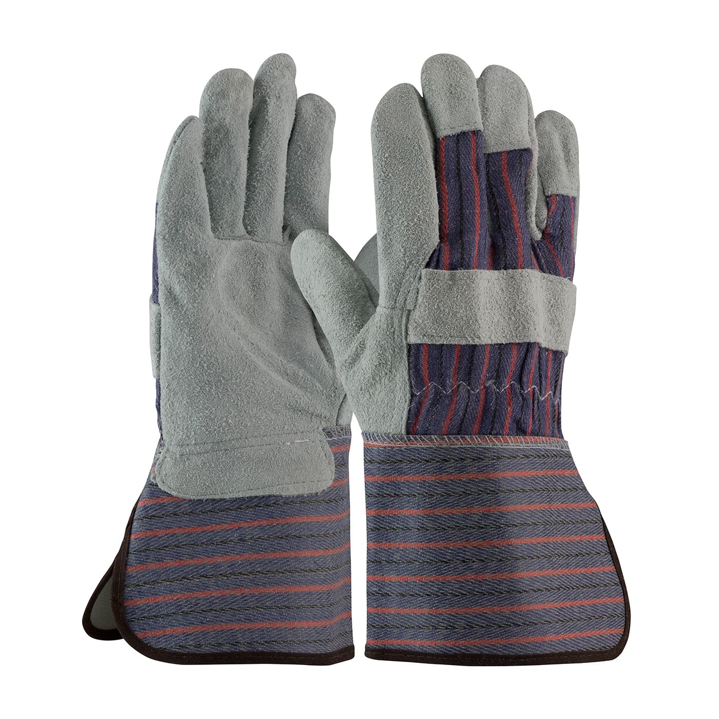 PIP Economy Grade Split Cowhide Leather Palm Glove with Fabric Back - Rubberized Gauntlet Cuff (84-7632)