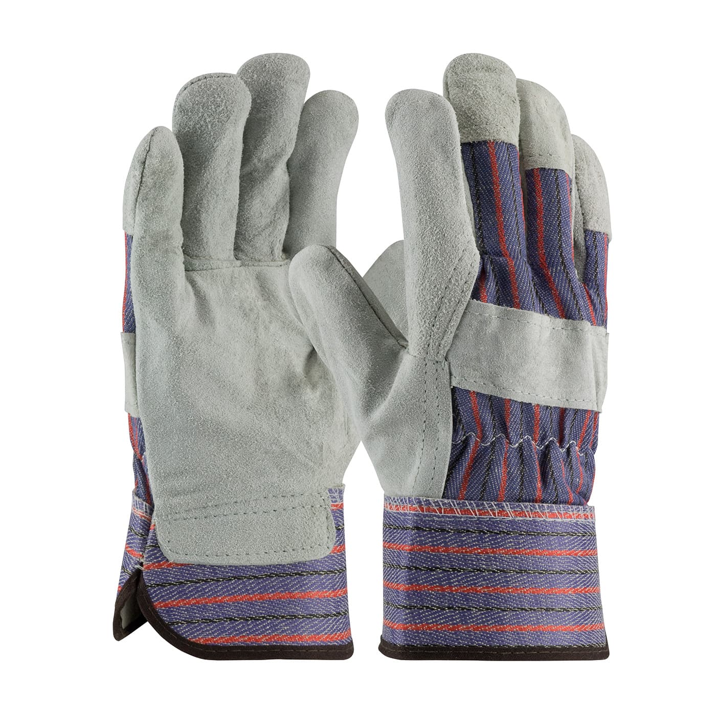 PIP Industry Grade Split Cowhide Leather Palm Glove with Fabric Back - Rubberized Safety Cuff (85-7500)