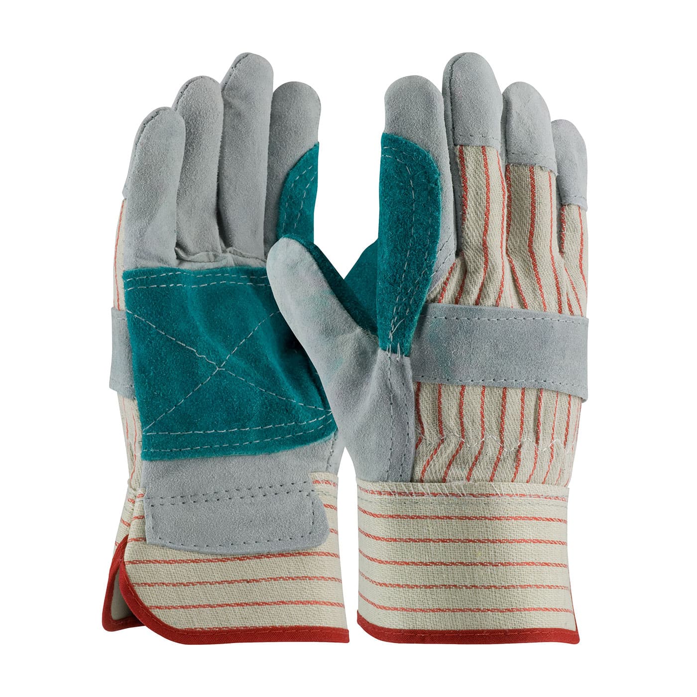 PIP Economy Grade Split Cowhide Leather Double Palm Glove with Fabric Back - Rubberized Safety Cuff (85-7512J)