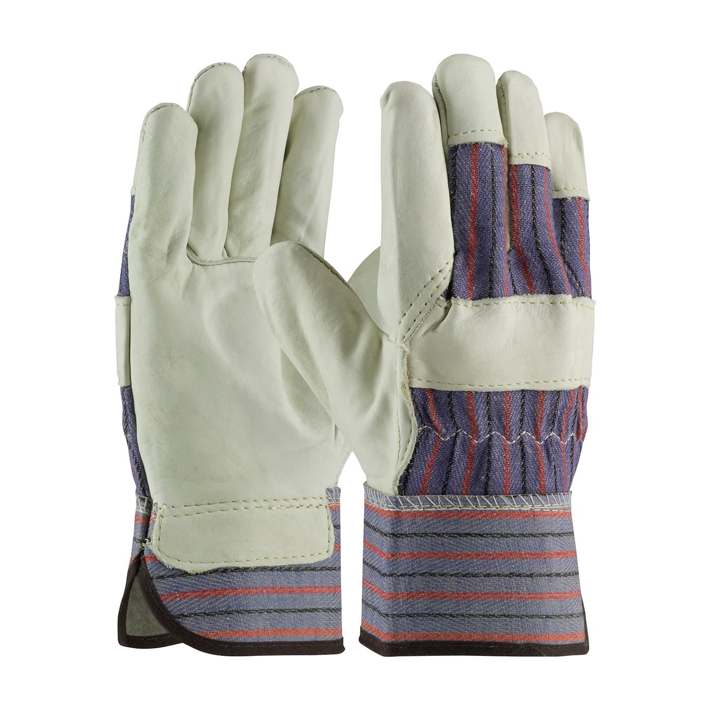 PIP Top Grain Cowhide Leather Palm Glove with Fabric Back - Rubberized Safety Cuff (87-1563)