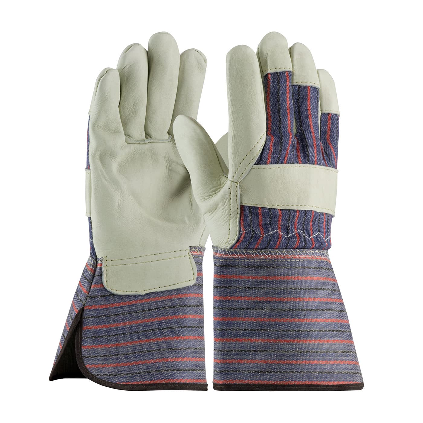 PIP Top Grain Cowhide Leather Palm Glove with Fabric Back - Rubberized Gauntlet Cuff (87-1663)