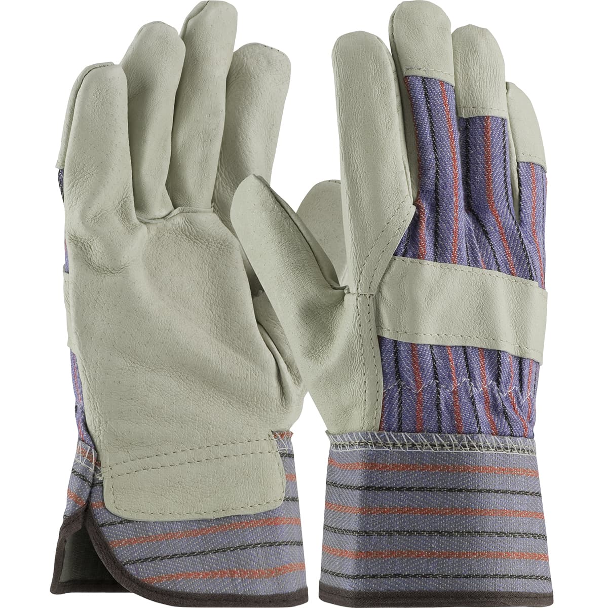 PIP Top Grain Pigskin Leather Palm Glove with Fabric Back - Rubberized Safety Cuff (87-3563)