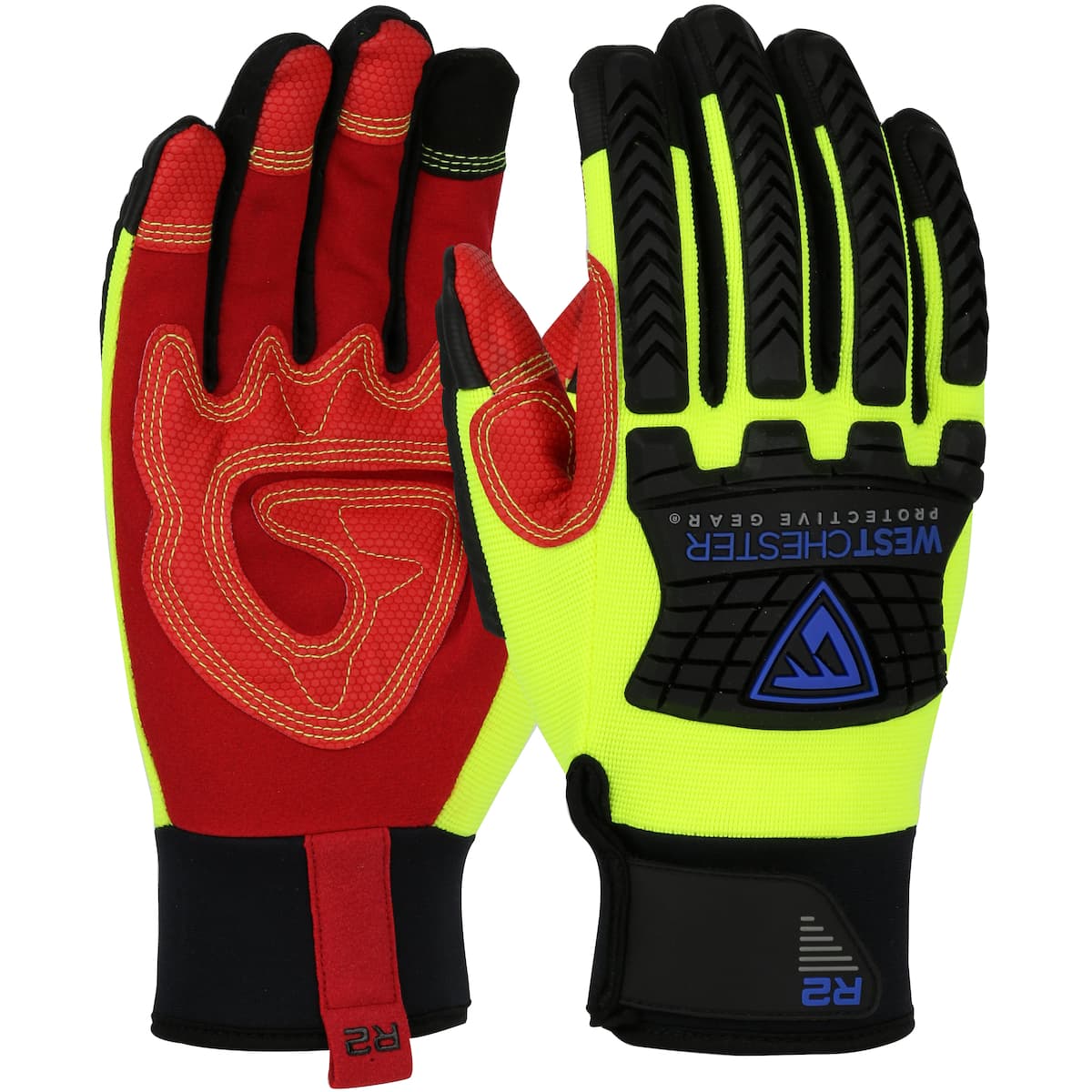 R2™ Safety Rigger Synthetic Leather Double Palm with Silicone Grip and Fabric Back - TPR Impact Protection (87810)